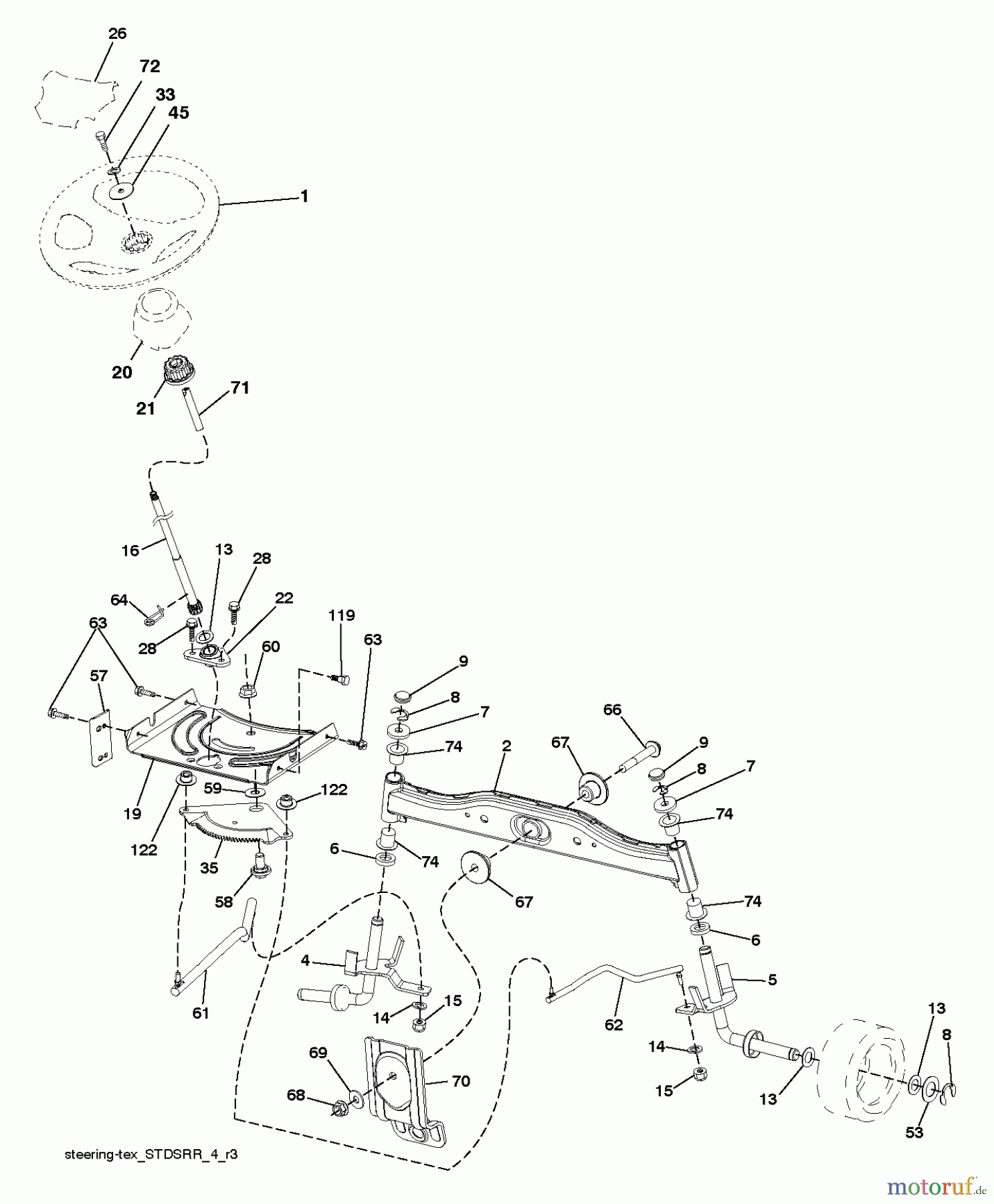 Jonsered Rasen und Garten Traktoren LT2213 A (96041015404) - Jonsered Lawn & Garden Tractor (2013-05) STEERING