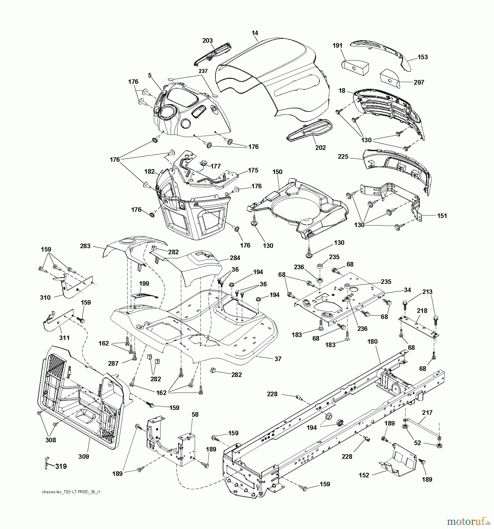 Jonsered Rasen und Garten Traktoren LT2213 C (96041008101) - Jonsered Lawn & Garden Tractor (2009-08) CHASSIS ENCLOSURES