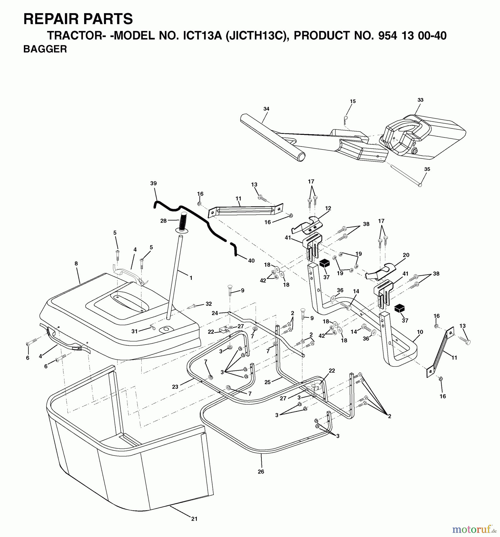  Jonsered Rasen  und Garten Traktoren ICT13A (JICTH13C, 954130040) - Jonsered Lawn & Garden Tractor (2001-02) BAGGER