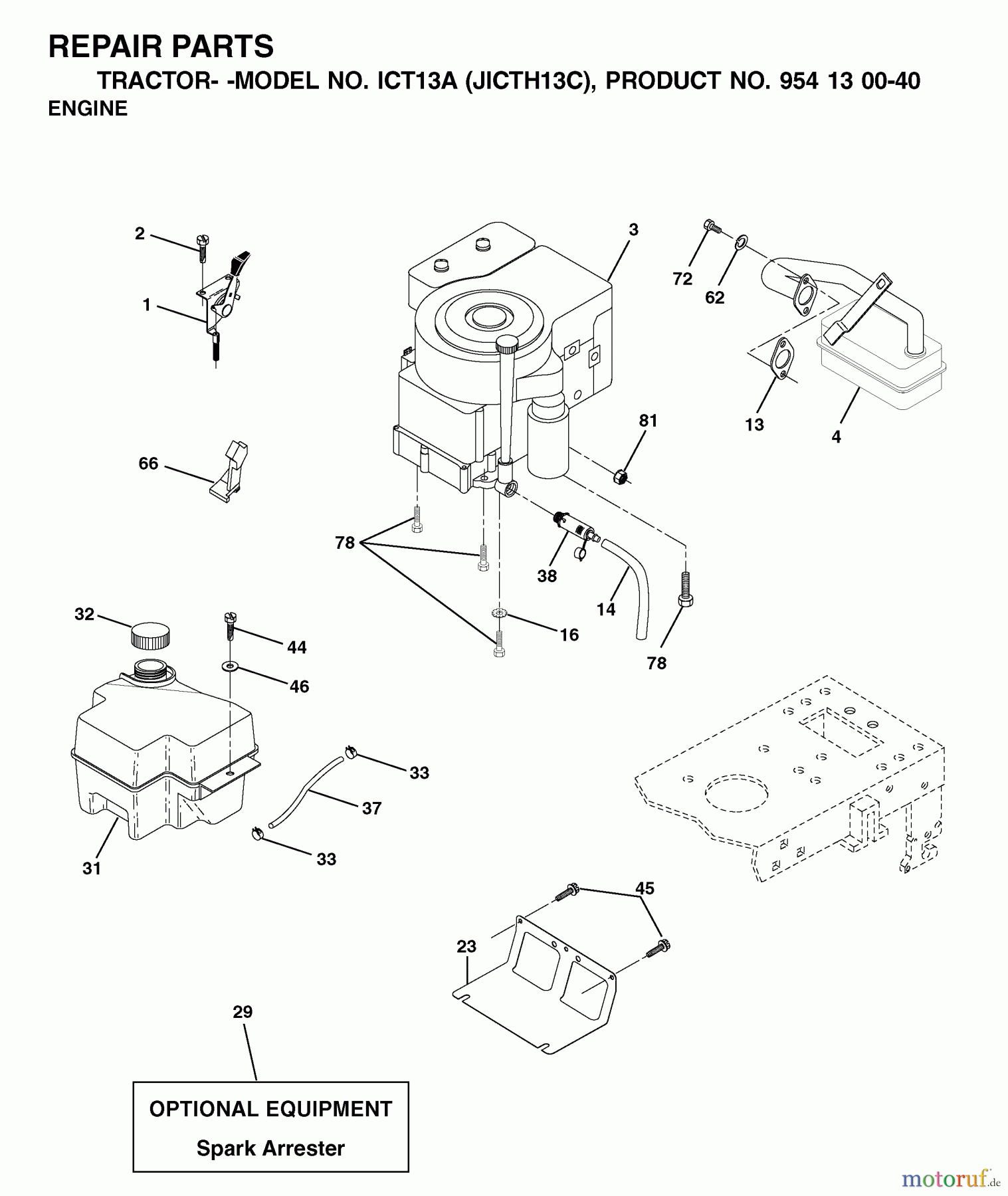 Jonsered Rasen und Garten Traktoren ICT13A (JICTH13C, 954130040) - Jonsered Lawn & Garden Tractor (2001-02) ENGINE