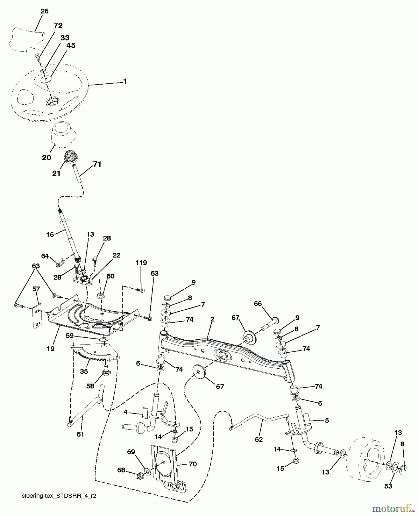 Jonsered Rasen und Garten Traktoren LT2213 C (96051001801) - Jonsered Lawn & Garden Tractor (2011-08) STEERING