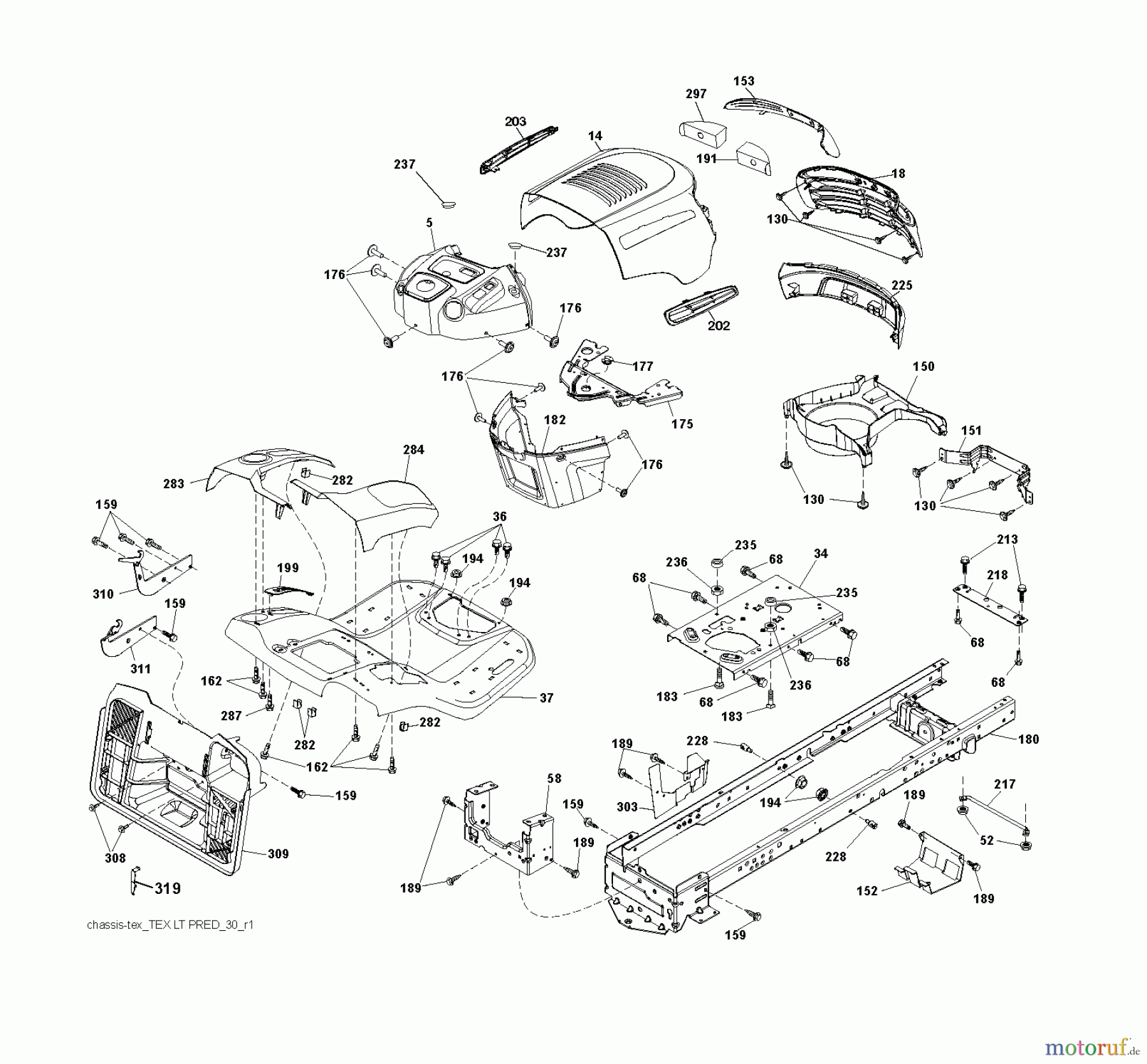 Jonsered Rasen und Garten Traktoren LT2213 CA (96041009000) - Jonsered Lawn & Garden Tractor (2009-01) CHASSIS ENCLOSURES