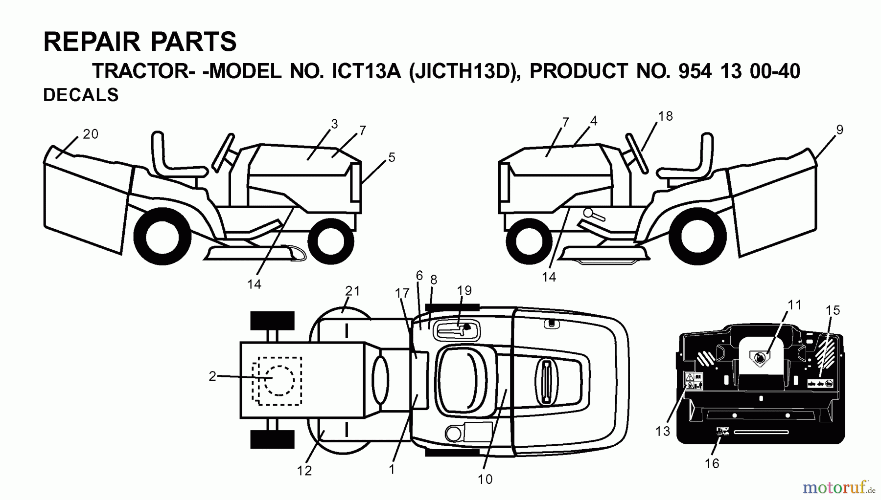 Jonsered Rasen und Garten Traktoren ICT13A (JICTH13D, 954130040) - Jonsered Lawn & Garden Tractor (2001-02) DECALS