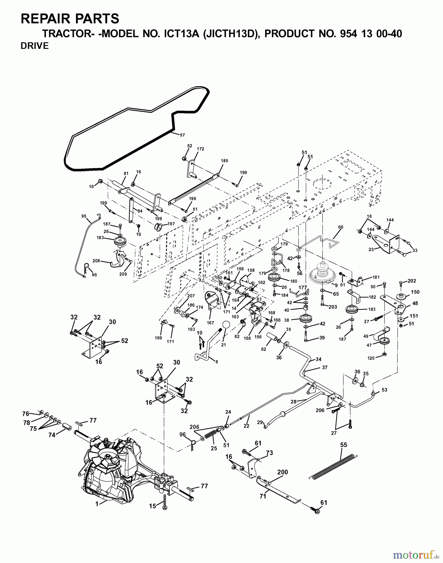 Jonsered Rasen und Garten Traktoren ICT13A (JICTH13D, 954130040) - Jonsered Lawn & Garden Tractor (2001-02) DRIVE