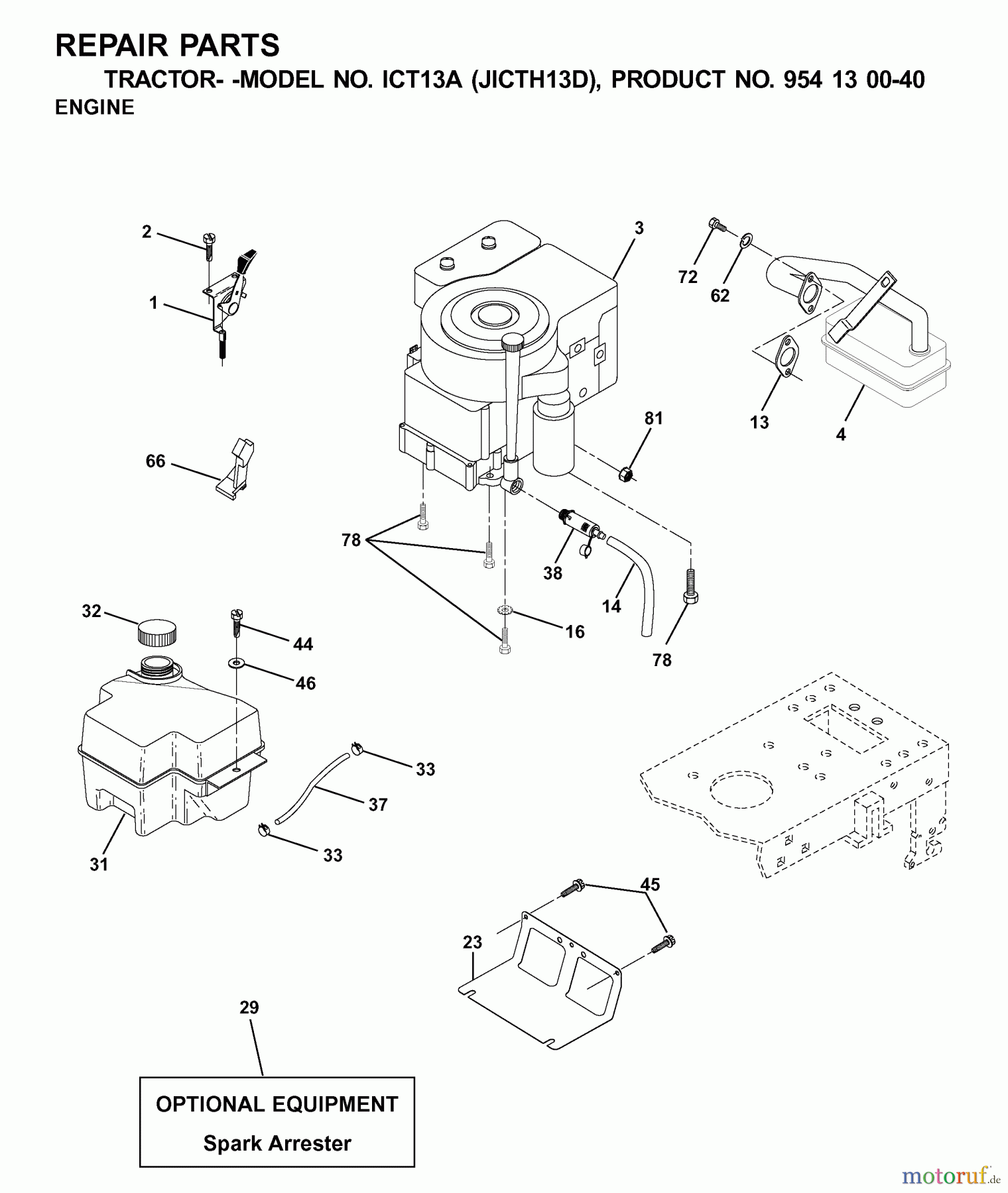 Jonsered Rasen und Garten Traktoren ICT13A (JICTH13D, 954130040) - Jonsered Lawn & Garden Tractor (2001-02) ENGINE