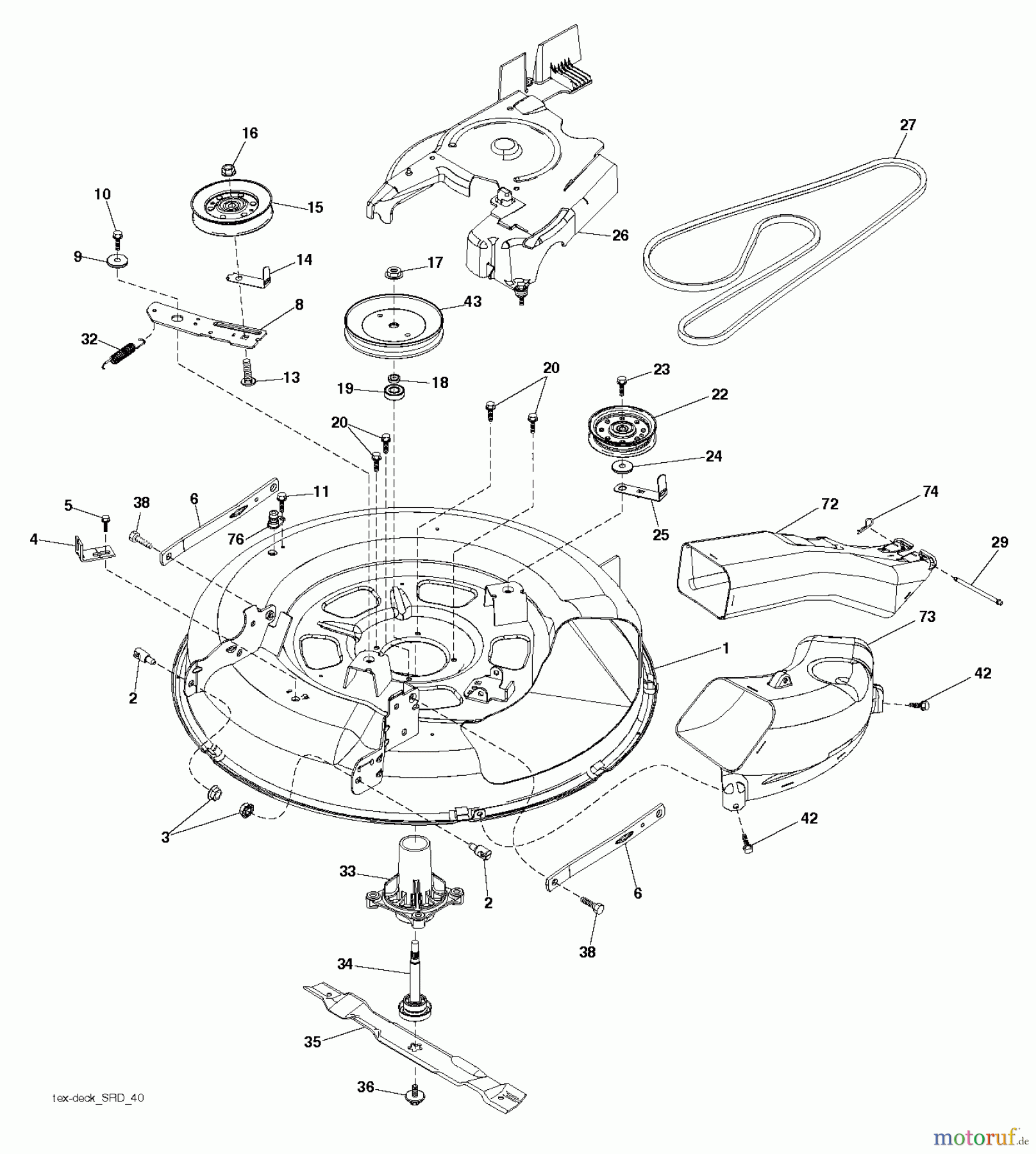 Jonsered Rasen und Garten Traktoren LT2213 CA (96051001003) - Jonsered Lawn & Garden Tractor (2012-08) MOWER DECK / CUTTING DECK