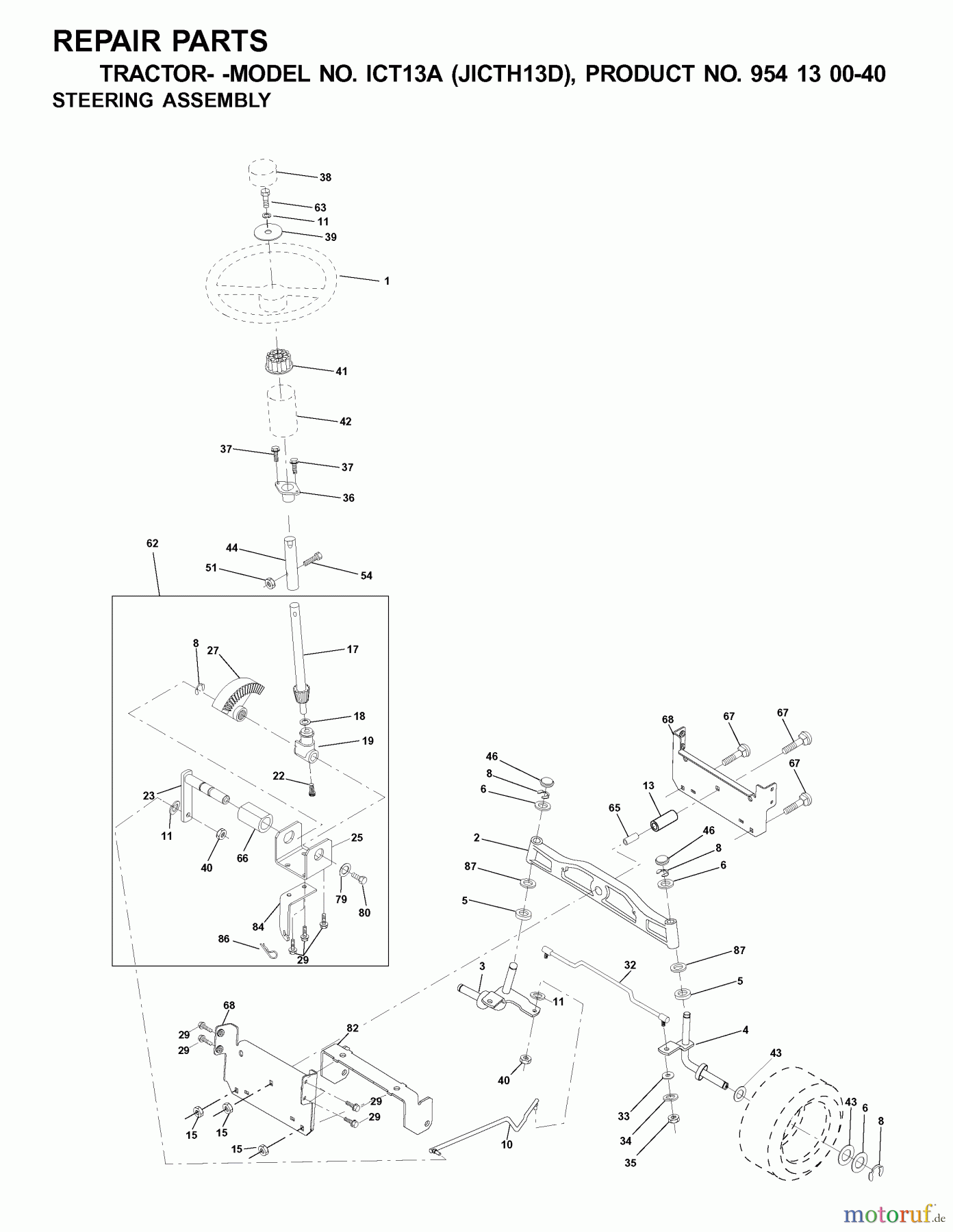 Jonsered Rasen und Garten Traktoren ICT13A (JICTH13D, 954130040) - Jonsered Lawn & Garden Tractor (2001-02) STEERING