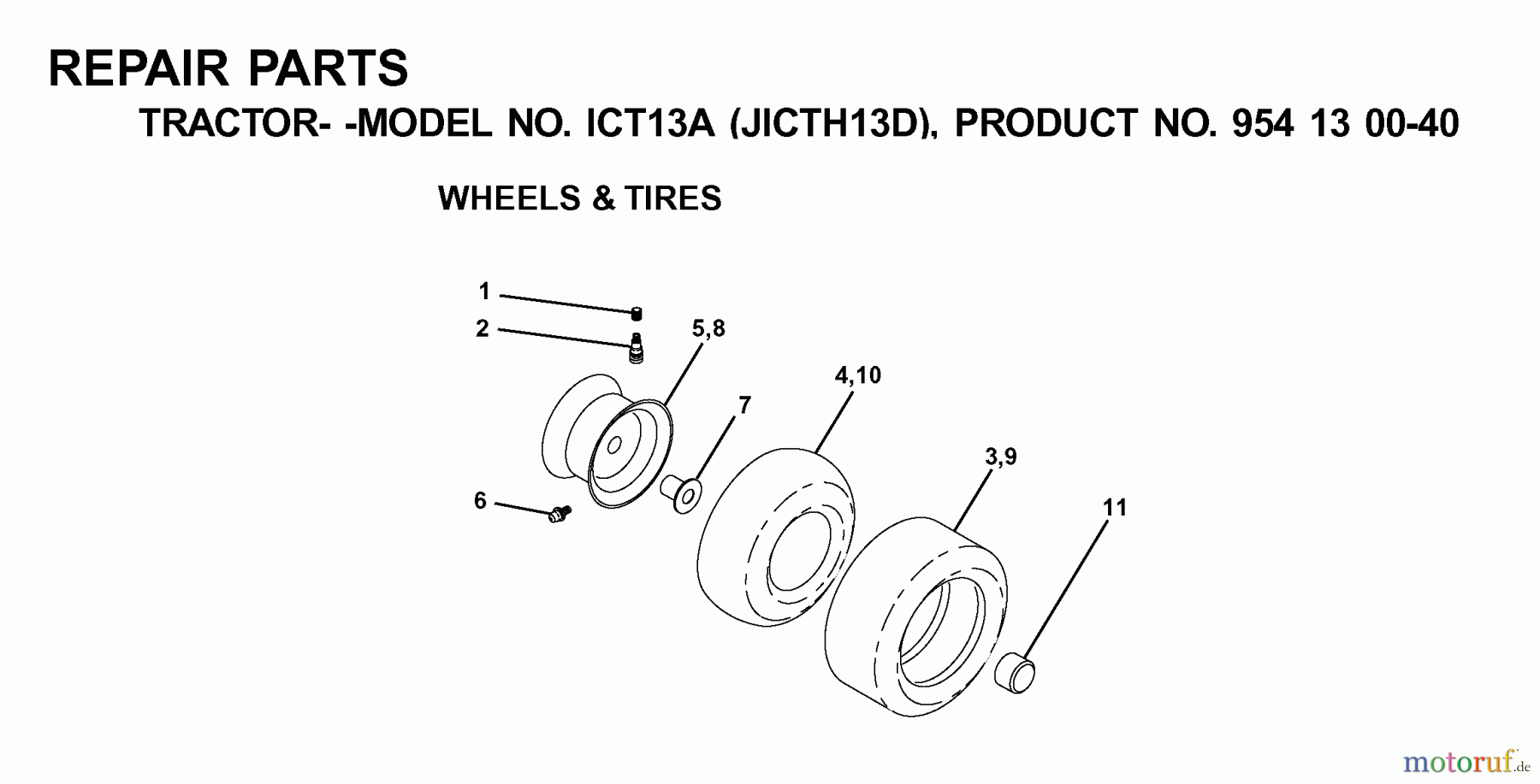 Jonsered Rasen und Garten Traktoren ICT13A (JICTH13D, 954130040) - Jonsered Lawn & Garden Tractor (2001-02) WHEELS TIRES