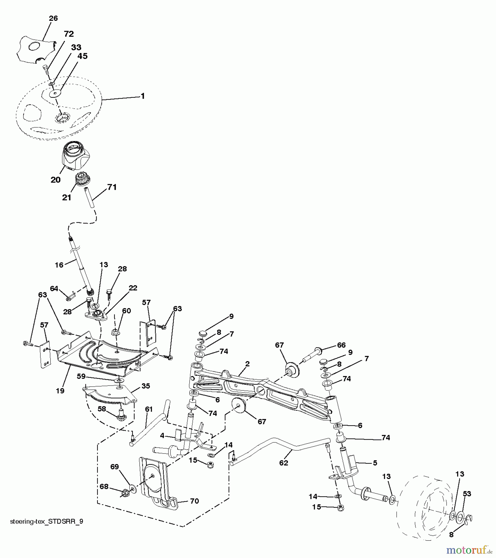 Jonsered Rasen und Garten Traktoren LT2213 CA (96051001900) - Jonsered Lawn & Garden Tractor (2010-11) STEERING