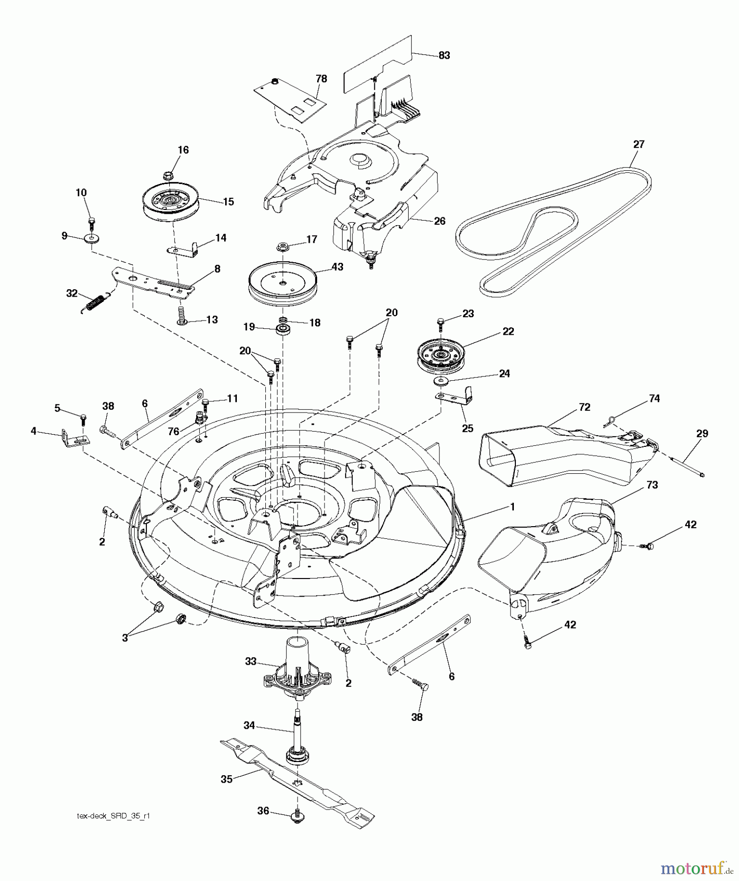 Jonsered Rasen und Garten Traktoren LT2213 CA (96051001901) - Jonsered Lawn & Garden Tractor (2011-04) MOWER DECK / CUTTING DECK