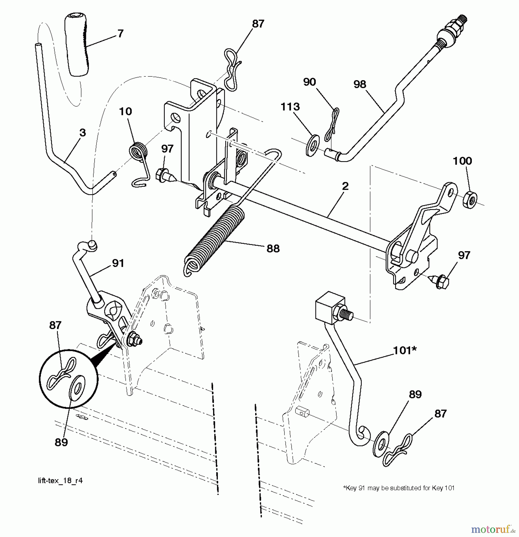 Jonsered Rasen und Garten Traktoren LT2213 CA (96051001902) - Jonsered Lawn & Garden Tractor (2011-08) MOWER LIFT / DECK LIFT