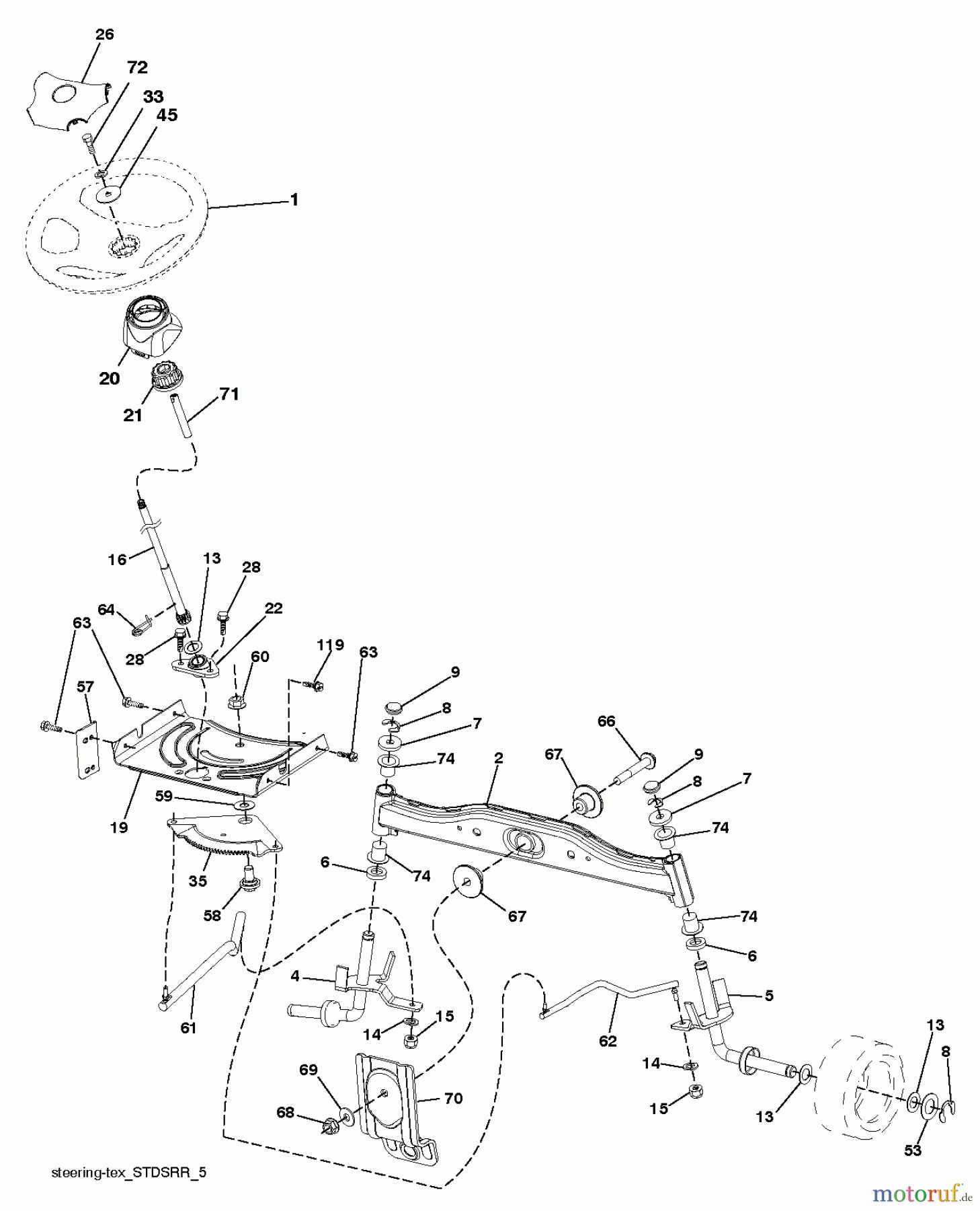 Jonsered Rasen und Garten Traktoren LT2213 CA (96051001901) - Jonsered Lawn & Garden Tractor (2011-04) STEERING