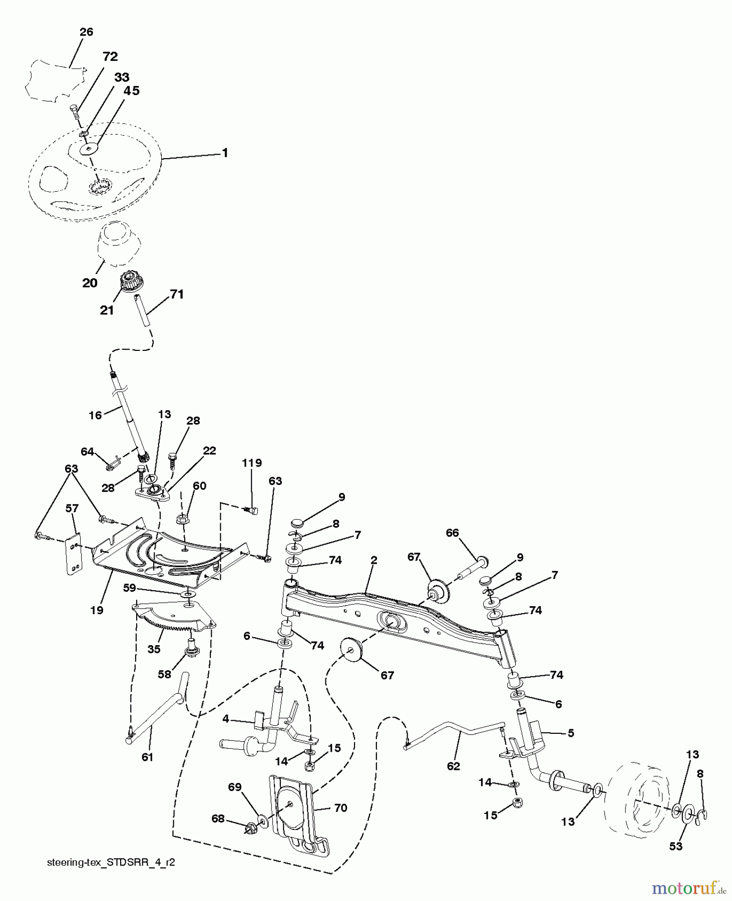 Jonsered Rasen und Garten Traktoren LT2213 CA (96051001902) - Jonsered Lawn & Garden Tractor (2011-08) STEERING