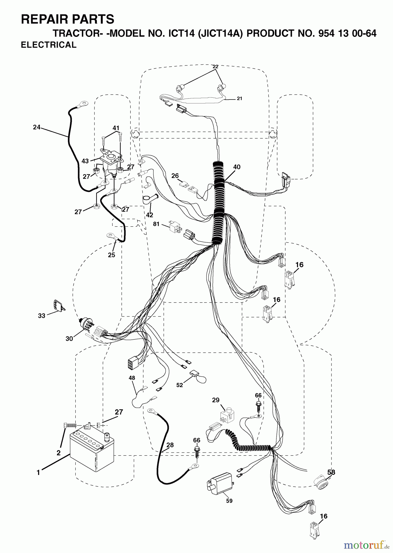  Jonsered Rasen  und Garten Traktoren ICT14 (JICT14A, 954130064) - Jonsered Lawn & Garden Tractor (2002-02) ELECTRICAL