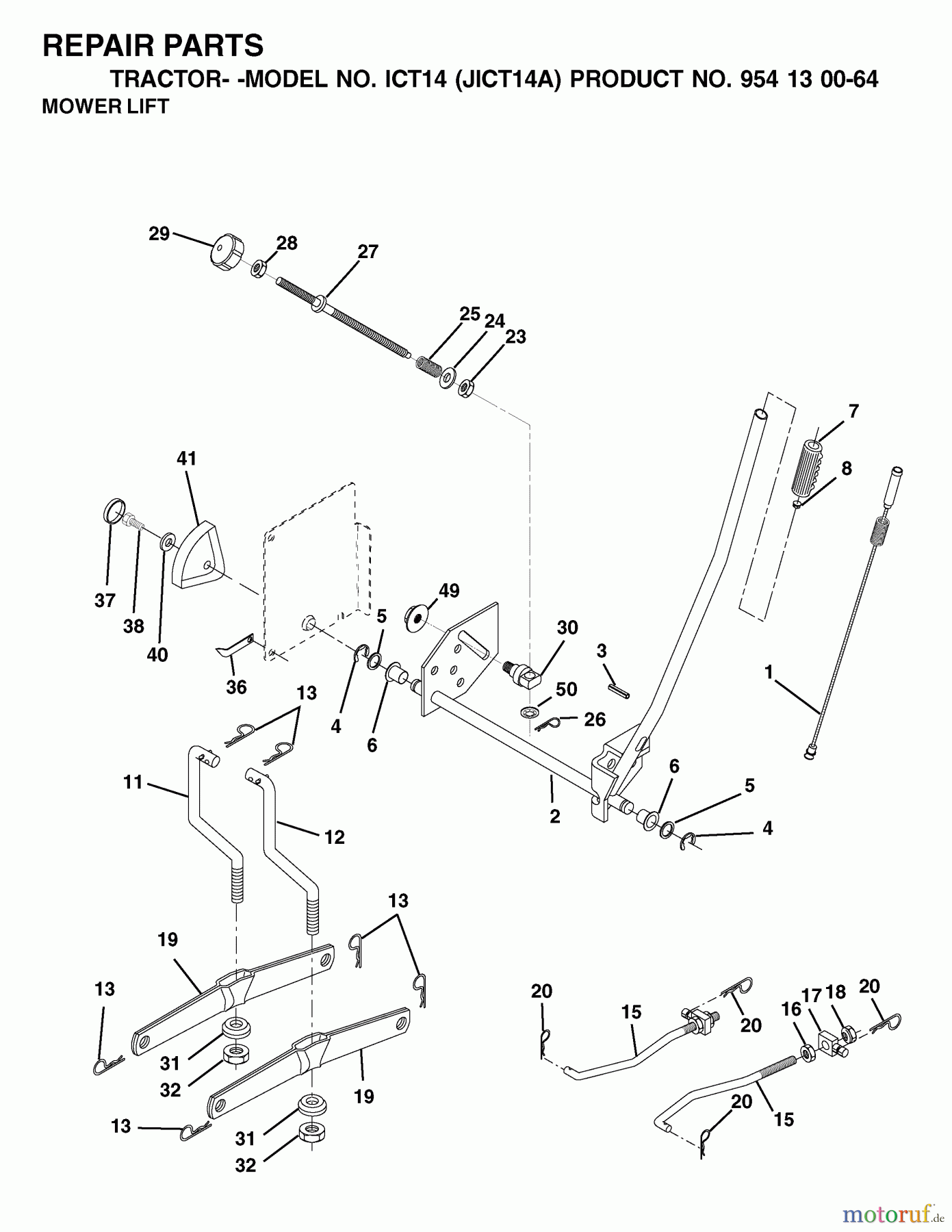  Jonsered Rasen  und Garten Traktoren ICT14 (JICT14A, 954130064) - Jonsered Lawn & Garden Tractor (2002-02) MOWER LIFT / DECK LIFT