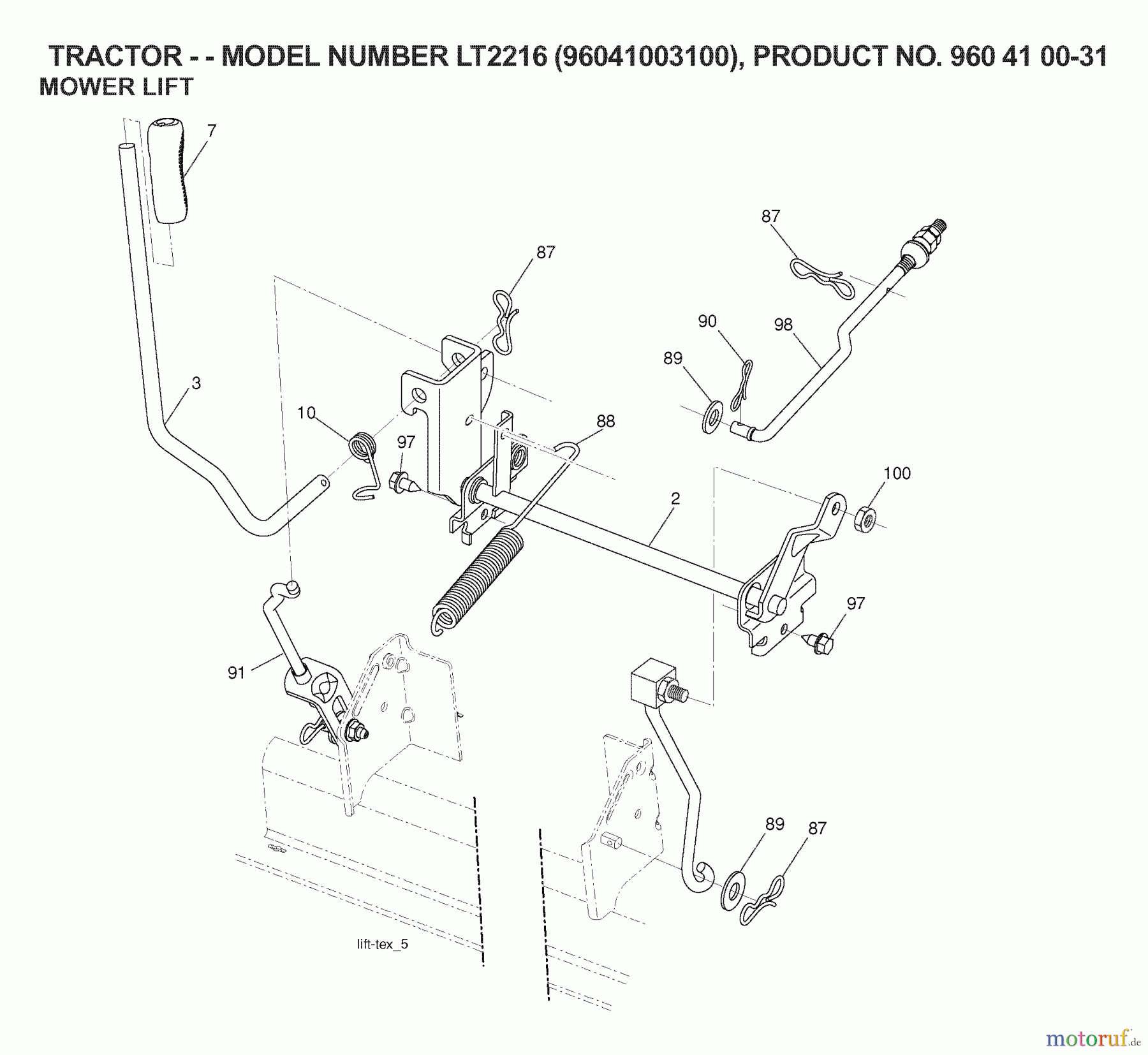 Jonsered Rasen und Garten Traktoren LT2216 (96041003100) - Jonsered Lawn & Garden Tractor (2007-02) MOWER LIFT / DECK LIFT