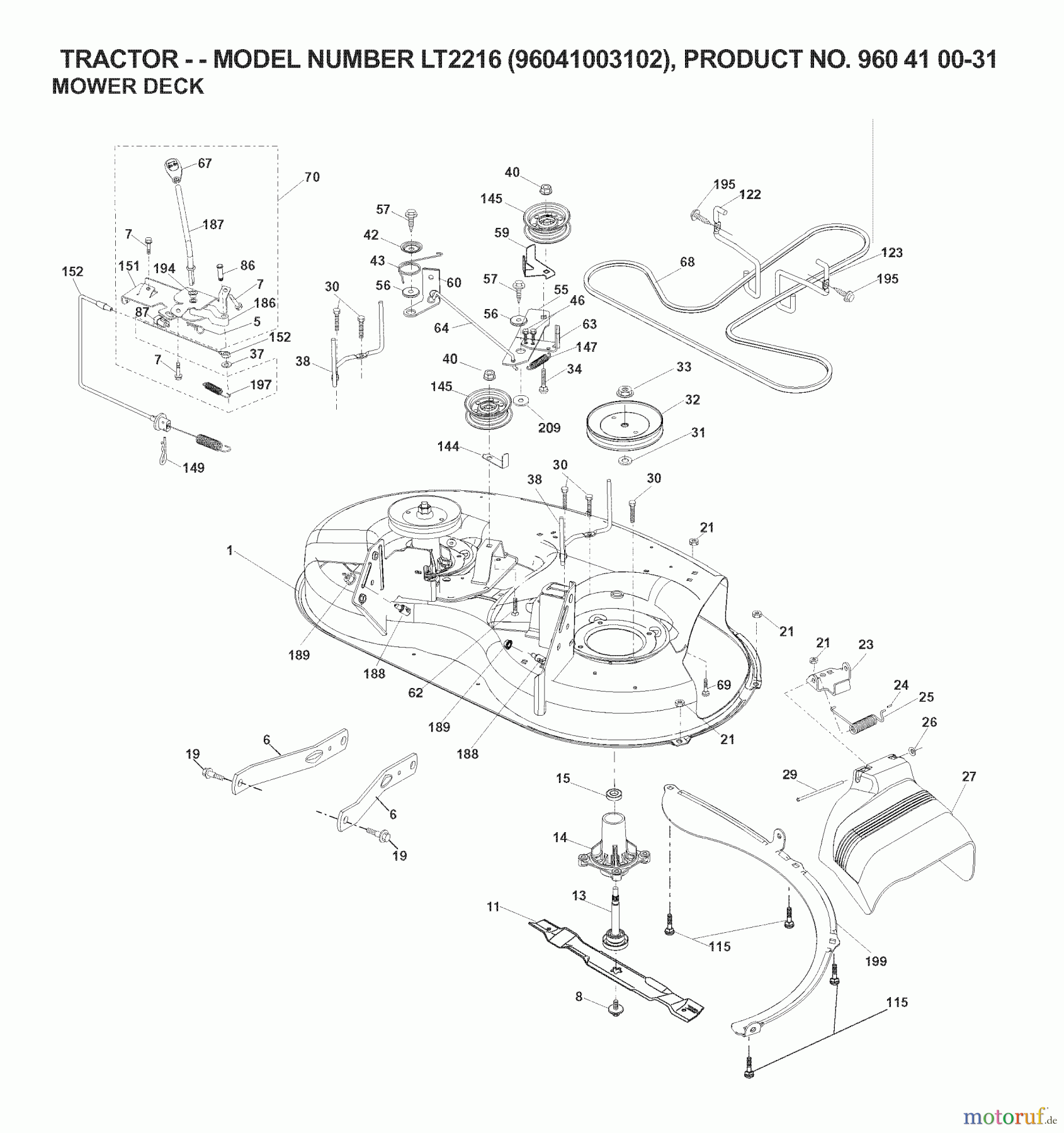 Jonsered Rasen und Garten Traktoren LT2216 (96041003102) - Jonsered Lawn & Garden Tractor (2007-02) MOWER DECK / CUTTING DECK