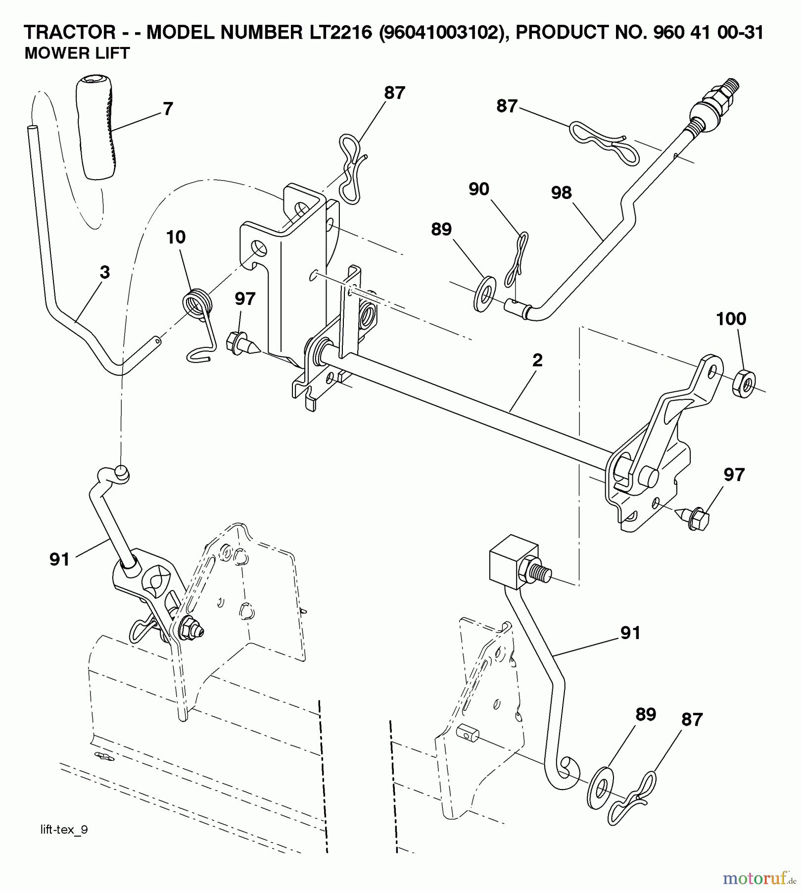 Jonsered Rasen und Garten Traktoren LT2216 (96041003102) - Jonsered Lawn & Garden Tractor (2007-02) MOWER LIFT / DECK LIFT