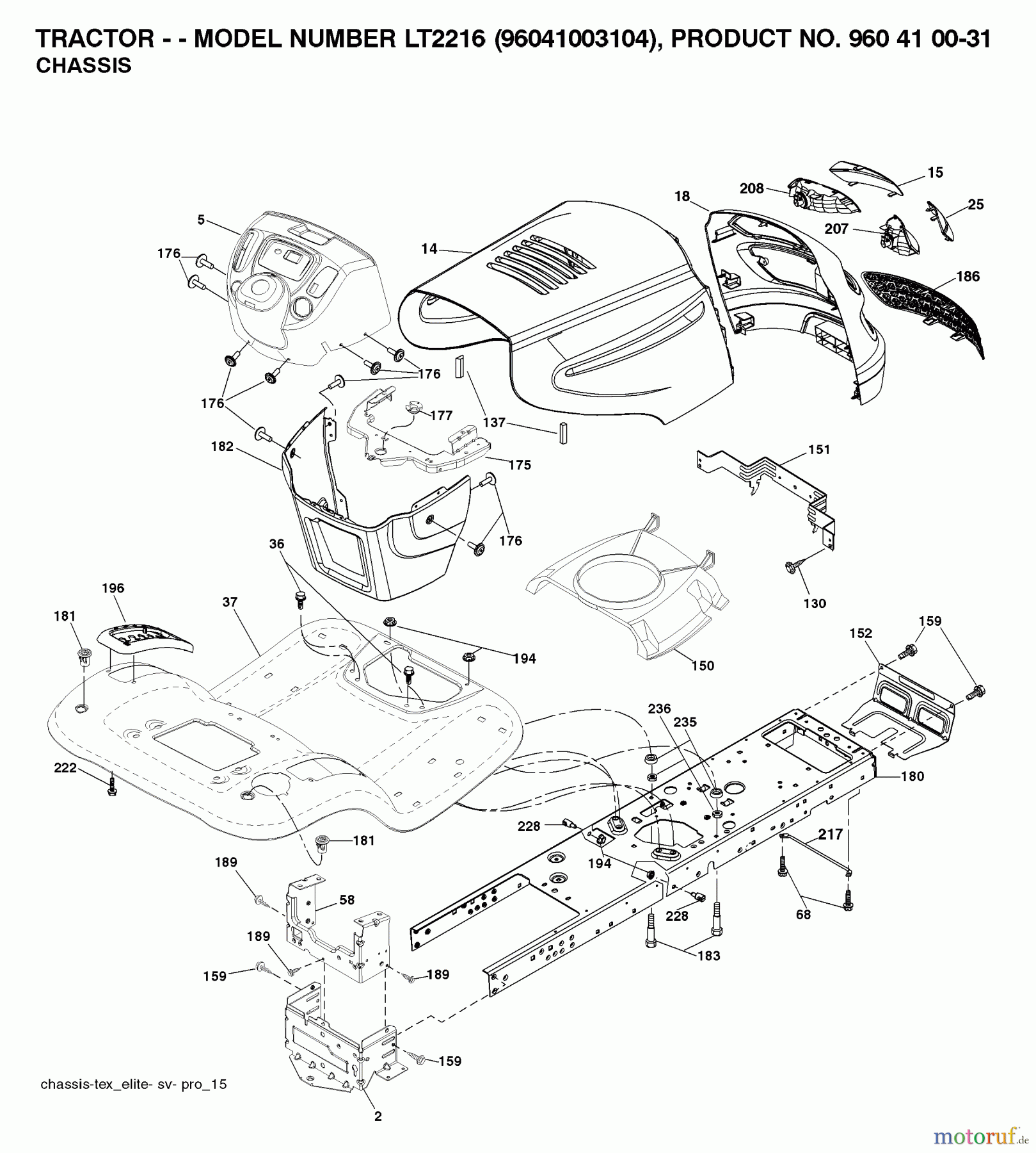  Jonsered Rasen  und Garten Traktoren LT2216 (96041003104) - Jonsered Lawn & Garden Tractor (2007-10) CHASSIS ENCLOSURES