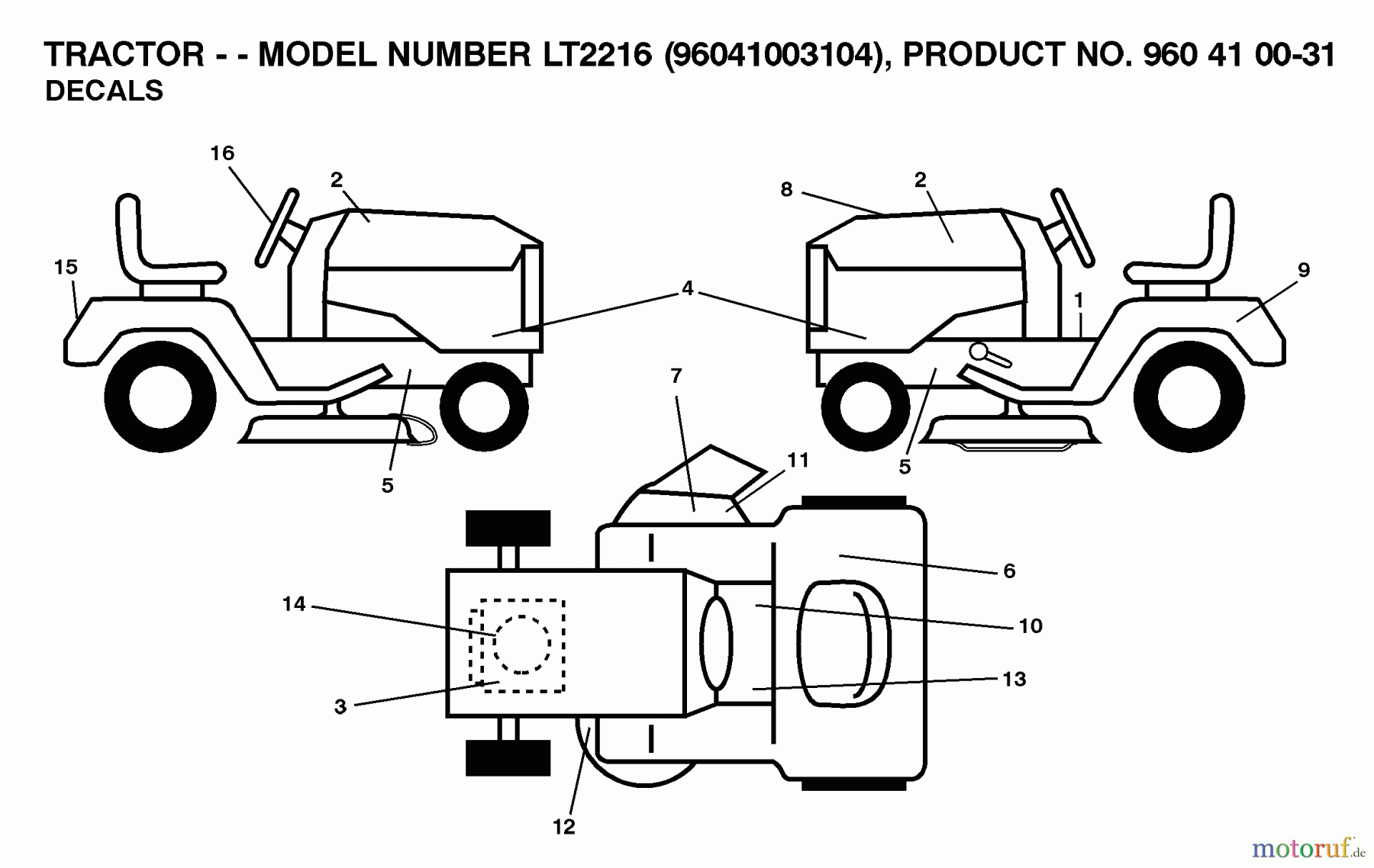 Jonsered Rasen und Garten Traktoren LT2216 (96041003104) - Jonsered Lawn & Garden Tractor (2007-10) DECALS