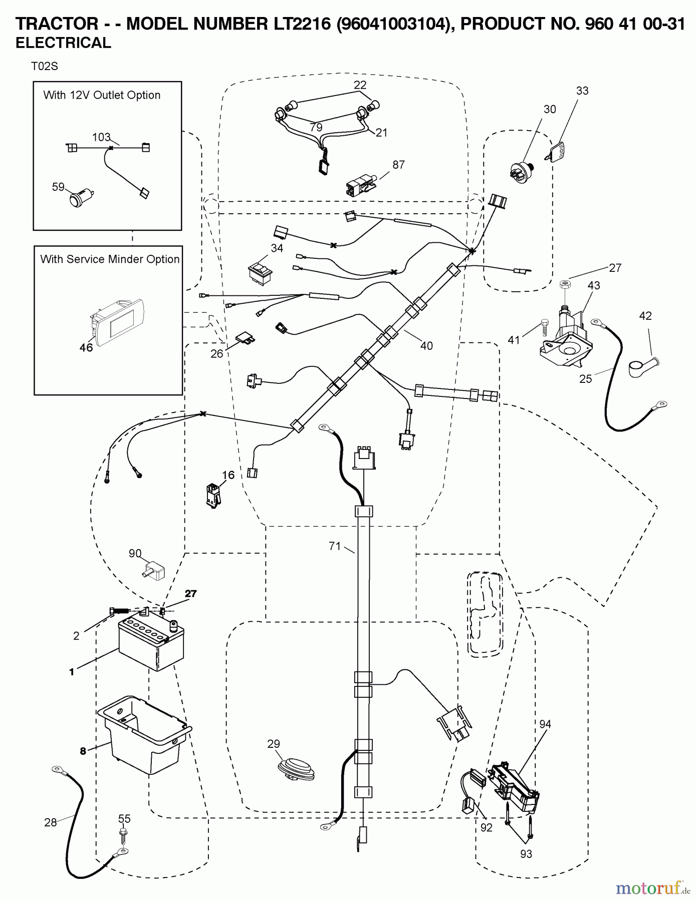  Jonsered Rasen  und Garten Traktoren LT2216 (96041003104) - Jonsered Lawn & Garden Tractor (2007-10) ELECTRICAL
