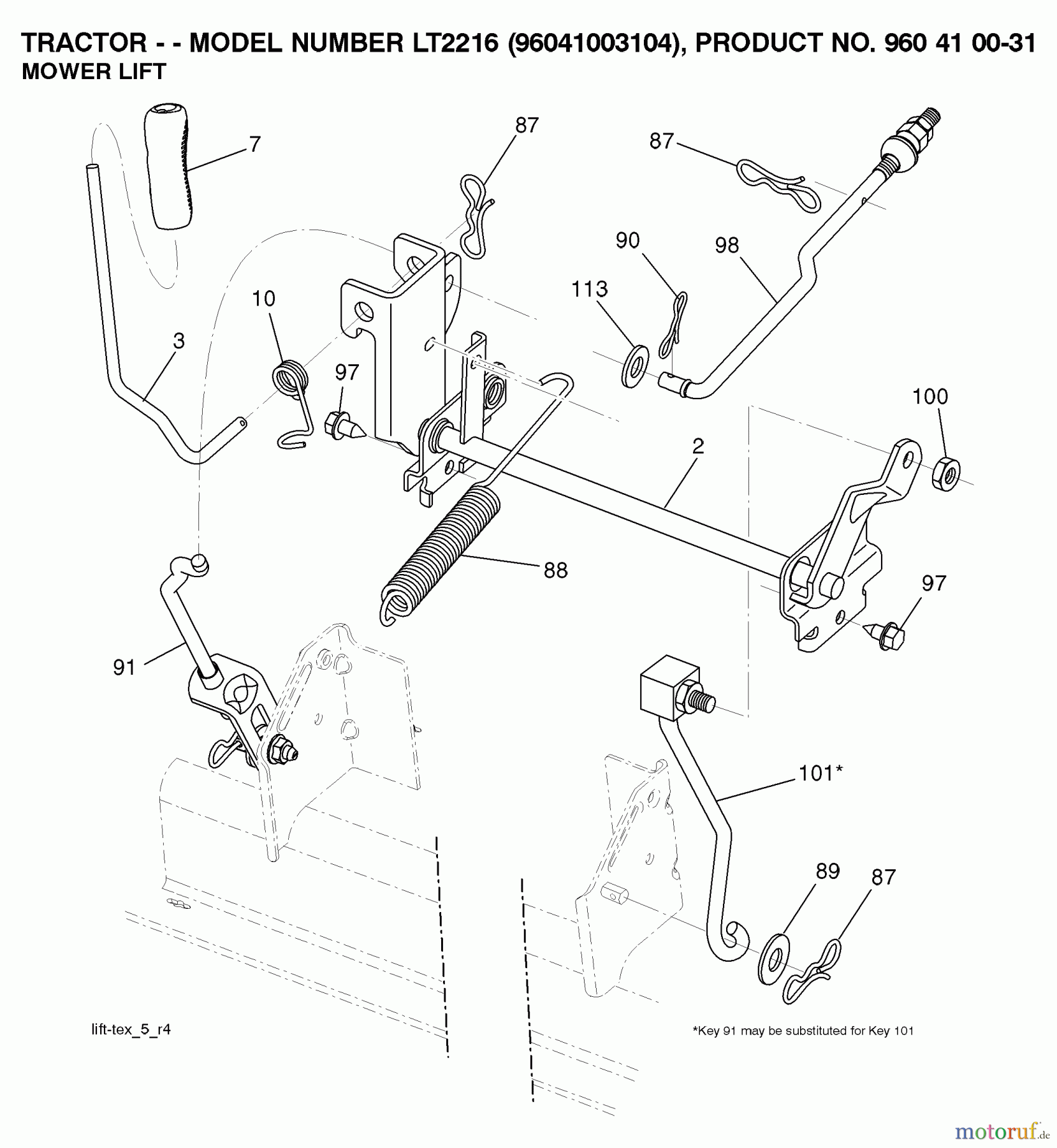 Jonsered Rasen und Garten Traktoren LT2216 (96041003104) - Jonsered Lawn & Garden Tractor (2007-10) MOWER LIFT / DECK LIFT