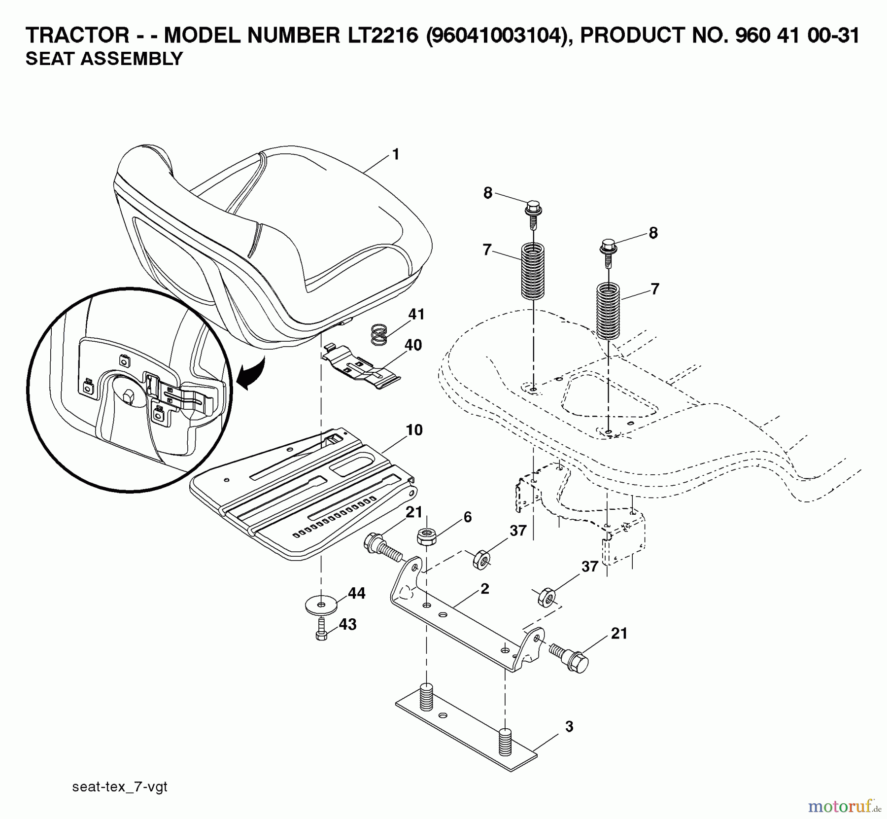 Jonsered Rasen und Garten Traktoren LT2216 (96041003104) - Jonsered Lawn & Garden Tractor (2007-10) SEAT