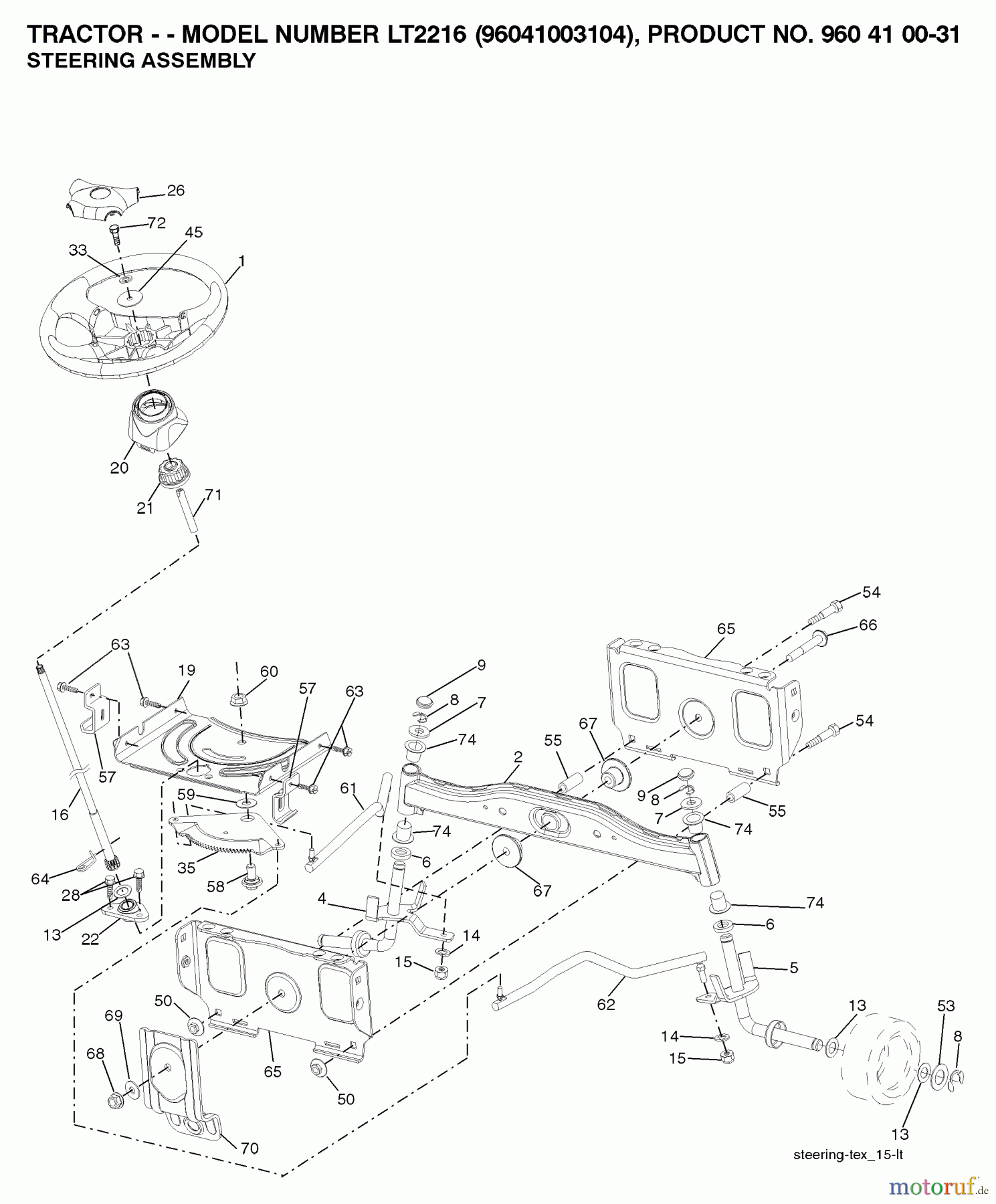 Jonsered Rasen und Garten Traktoren LT2216 (96041003104) - Jonsered Lawn & Garden Tractor (2007-10) STEERING