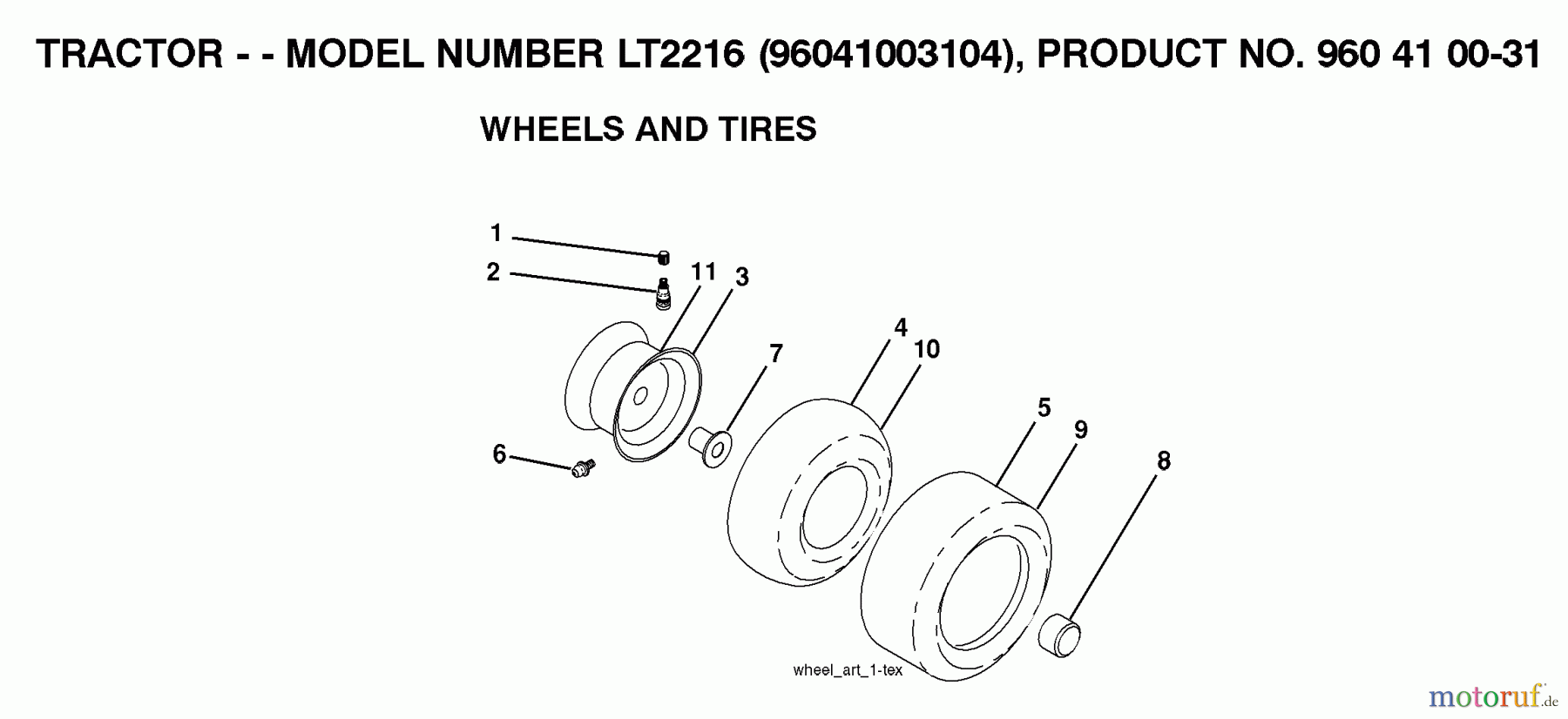 Jonsered Rasen und Garten Traktoren LT2216 (96041003104) - Jonsered Lawn & Garden Tractor (2007-10) WHEELS TIRES