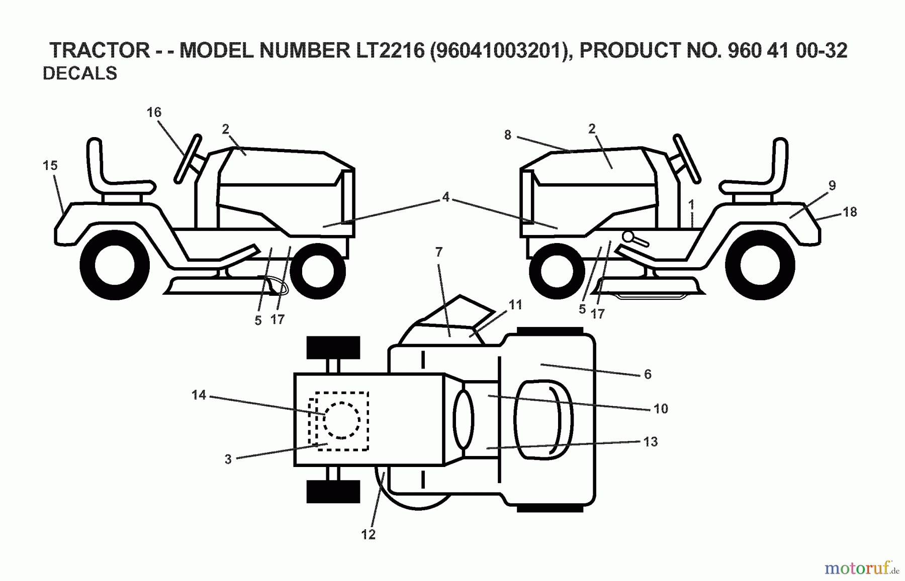  Jonsered Rasen  und Garten Traktoren LT2216 (96041003201) - Jonsered Lawn & Garden Tractor (2007-02) DECALS
