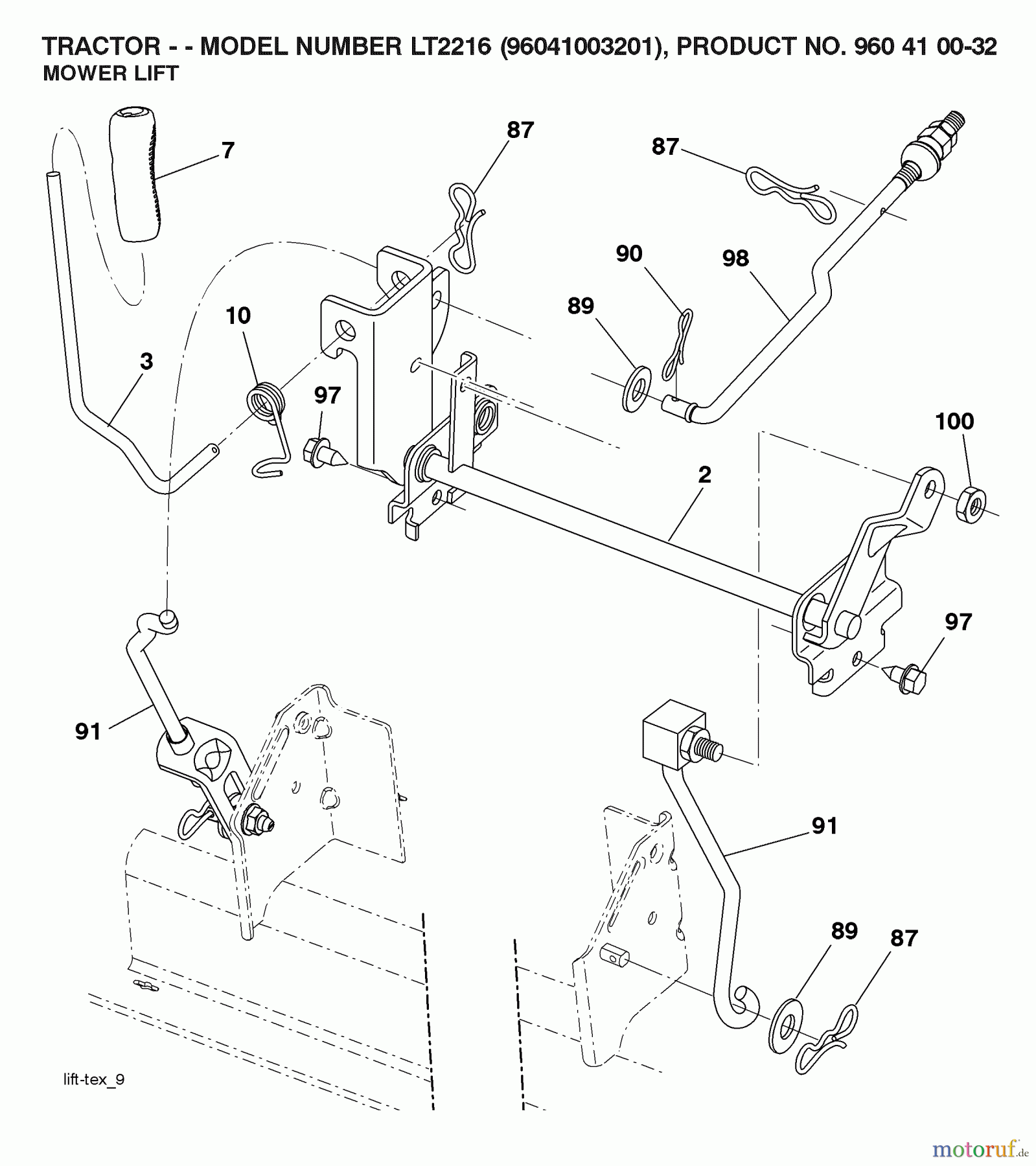 Jonsered Rasen und Garten Traktoren LT2216 (96041003201) - Jonsered Lawn & Garden Tractor (2007-02) MOWER LIFT / DECK LIFT