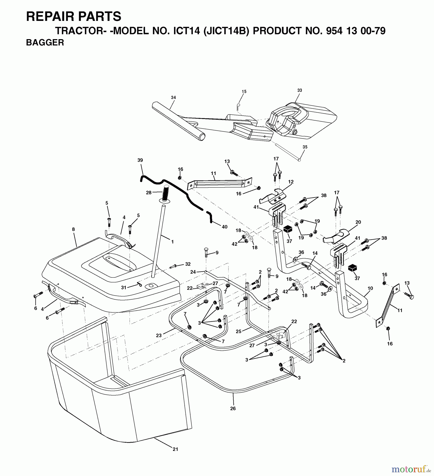  Jonsered Rasen  und Garten Traktoren ICT14 (JICT14B, 954130079) - Jonsered Lawn & Garden Tractor (2002-02) BAGGER