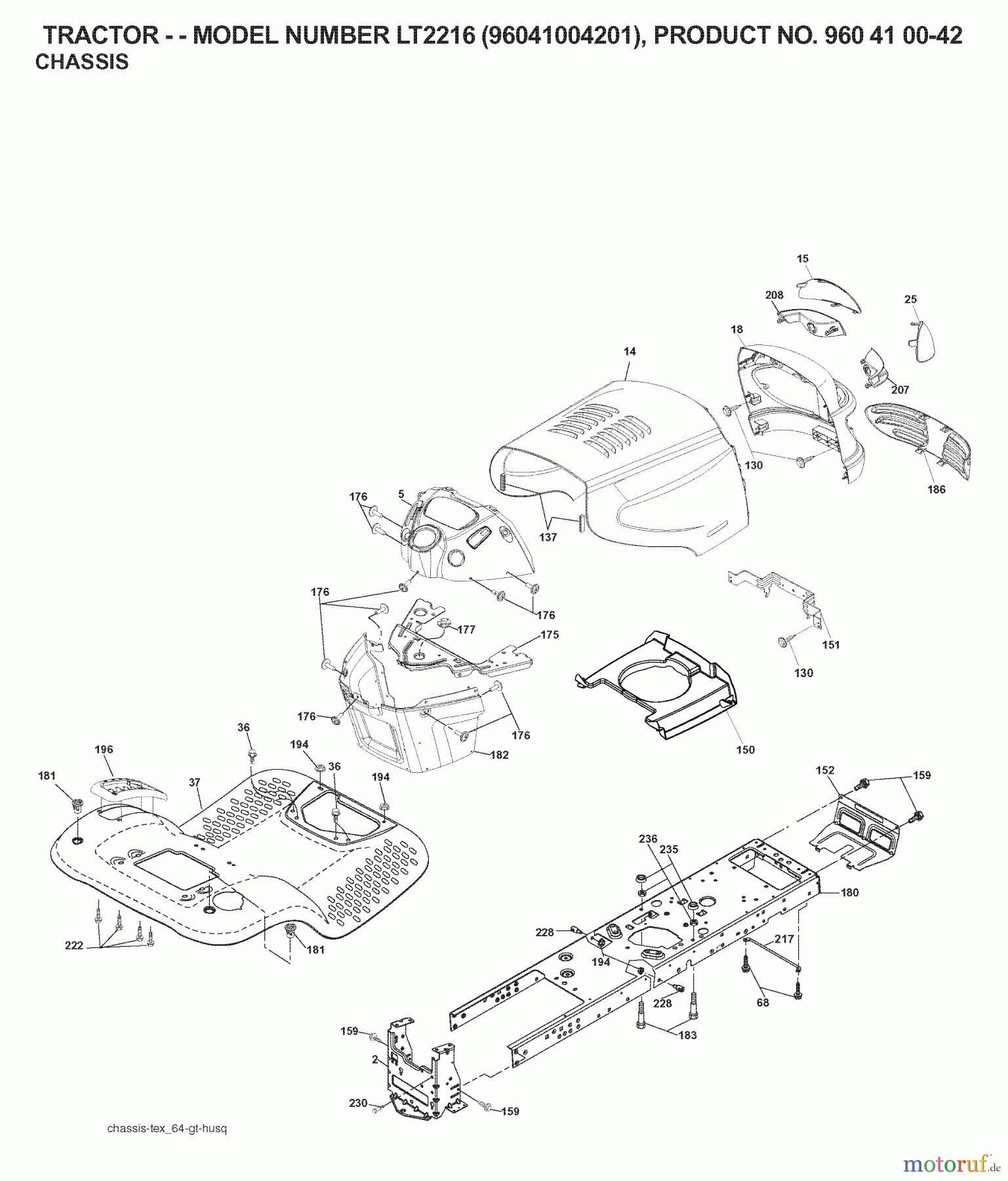 Jonsered Rasen und Garten Traktoren LT2216 (96041004201) - Jonsered Lawn & Garden Tractor (2007-04) CHASSIS ENCLOSURES