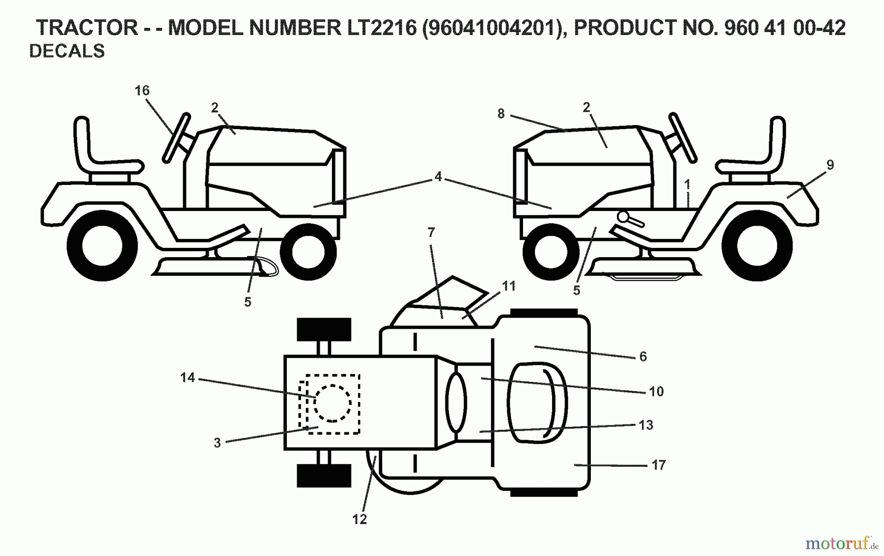 Jonsered Rasen und Garten Traktoren LT2216 (96041004201) - Jonsered Lawn & Garden Tractor (2007-04) DECALS