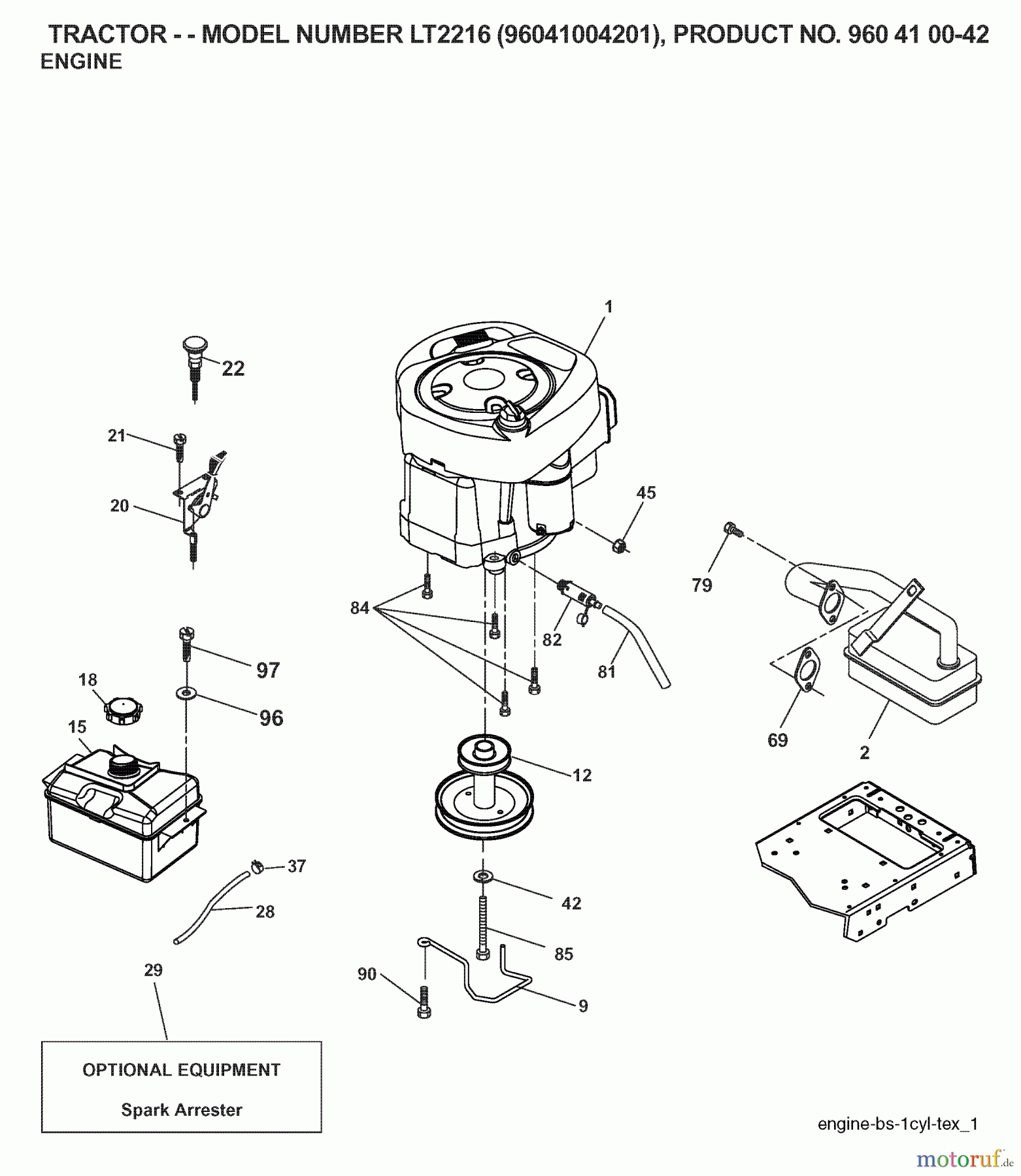 Jonsered Rasen und Garten Traktoren LT2216 (96041004201) - Jonsered Lawn & Garden Tractor (2007-04) ENGINE