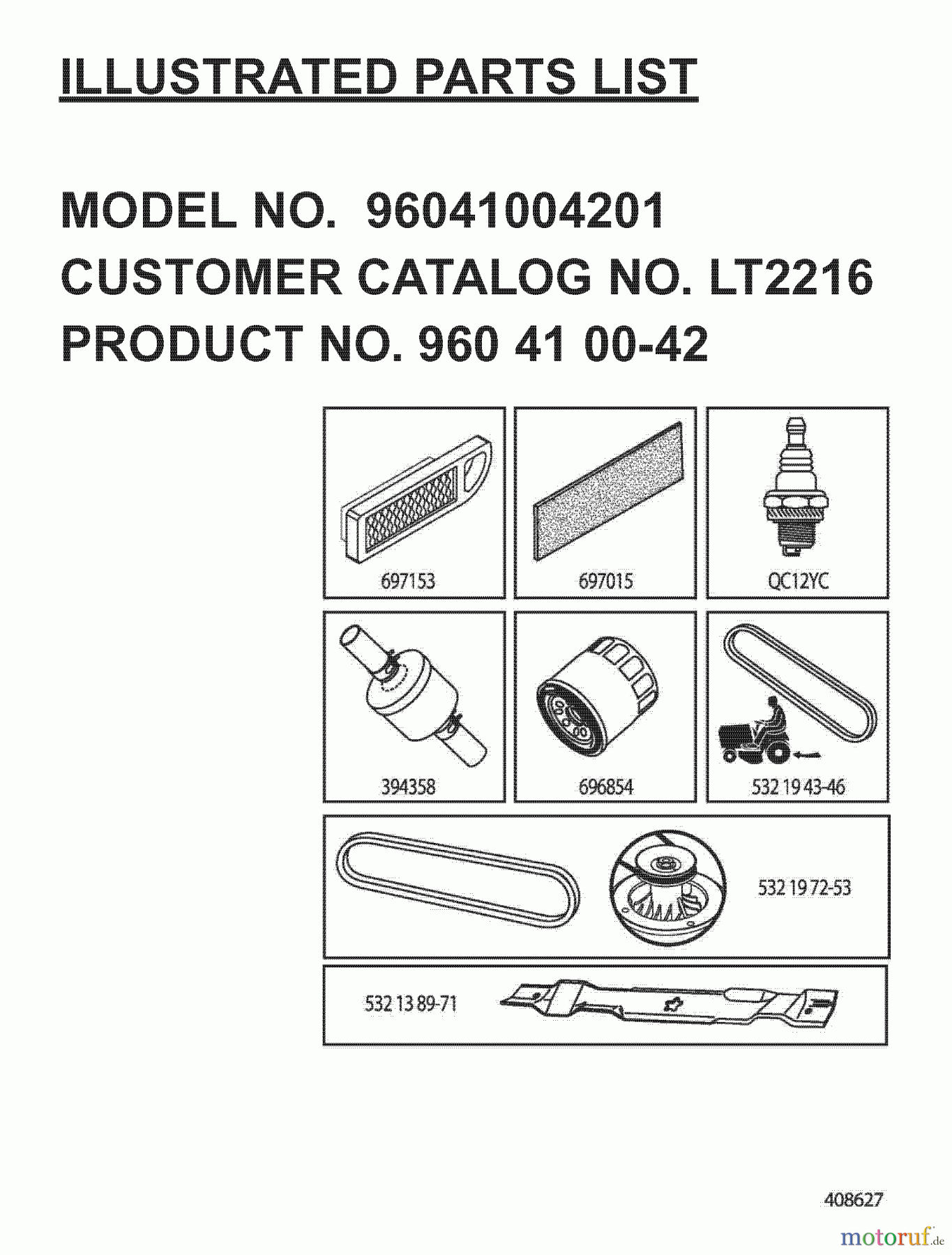 Jonsered Rasen und Garten Traktoren LT2216 (96041004201) - Jonsered Lawn & Garden Tractor (2007-04) FREQUENTLY USED PARTS