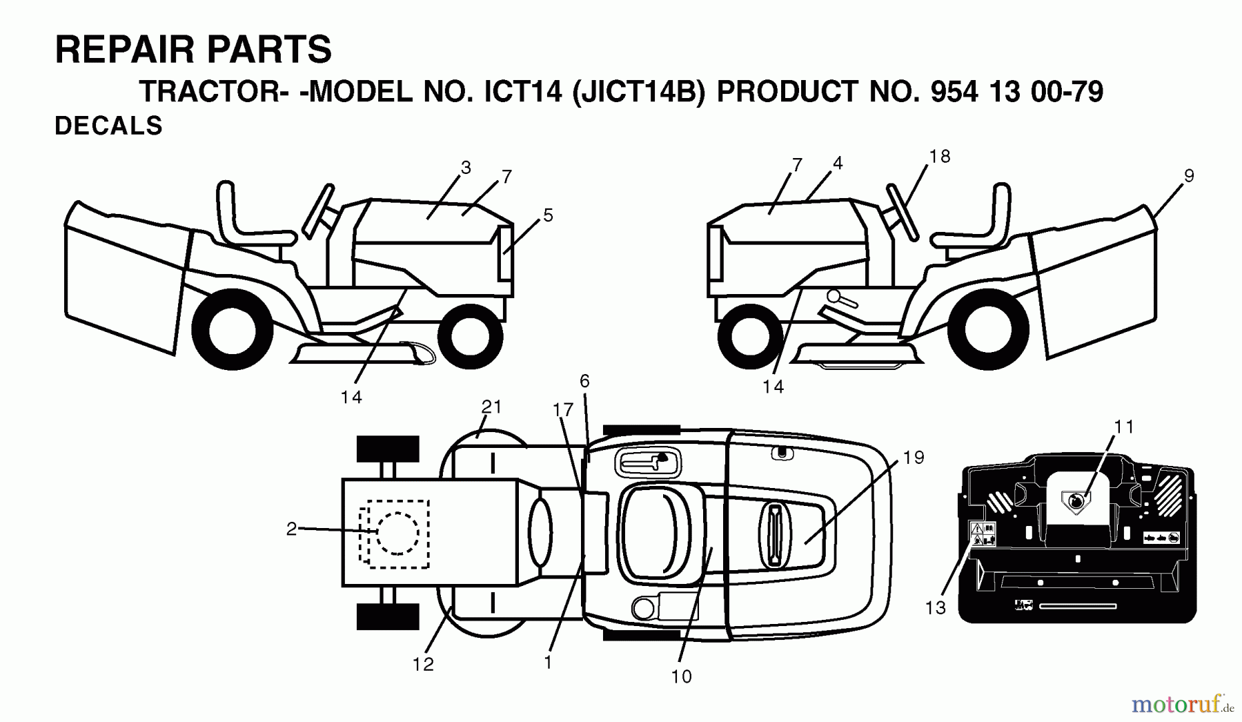Jonsered Rasen und Garten Traktoren ICT14 (JICT14B, 954130079) - Jonsered Lawn & Garden Tractor (2002-02) DECALS