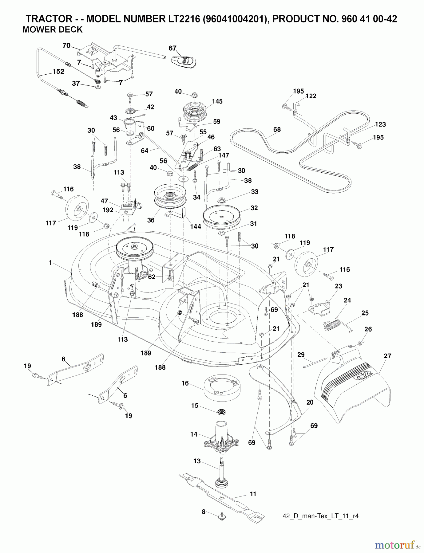 Jonsered Rasen und Garten Traktoren LT2216 (96041004201) - Jonsered Lawn & Garden Tractor (2007-04) MOWER DECK / CUTTING DECK