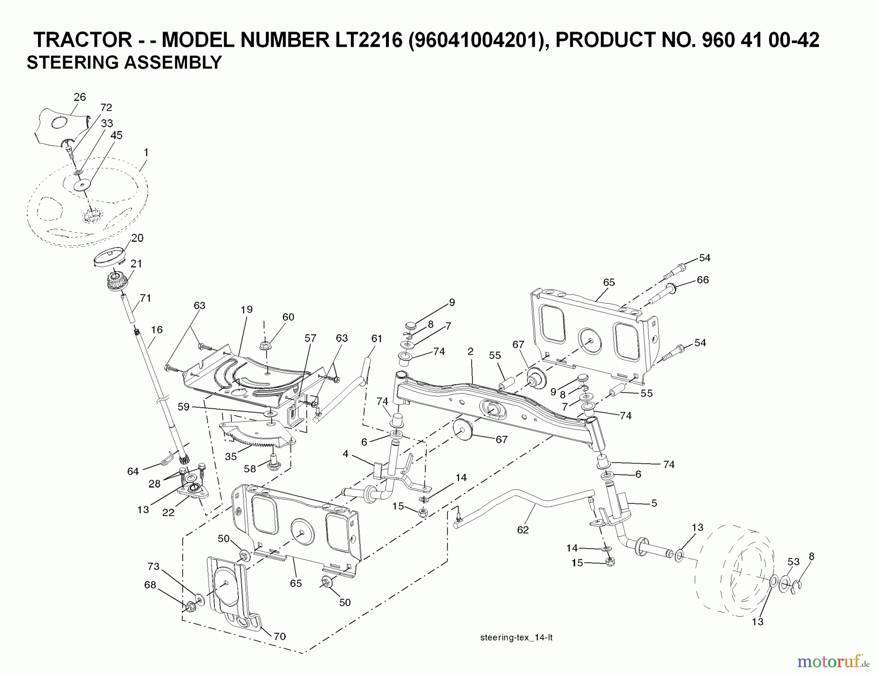 Jonsered Rasen und Garten Traktoren LT2216 (96041004201) - Jonsered Lawn & Garden Tractor (2007-04) STEERING