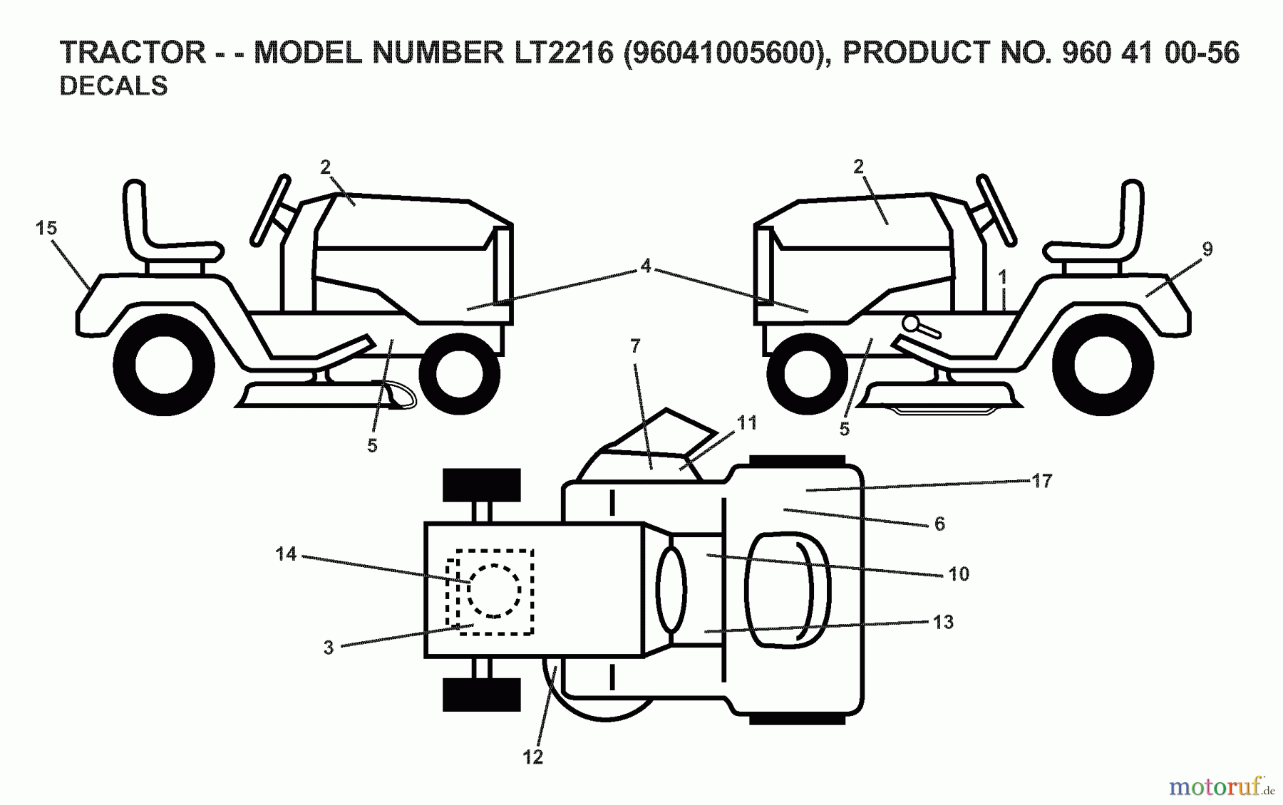 Jonsered Rasen und Garten Traktoren LT2216 (96041005600) - Jonsered Lawn & Garden Tractor (2007-04) DECALS