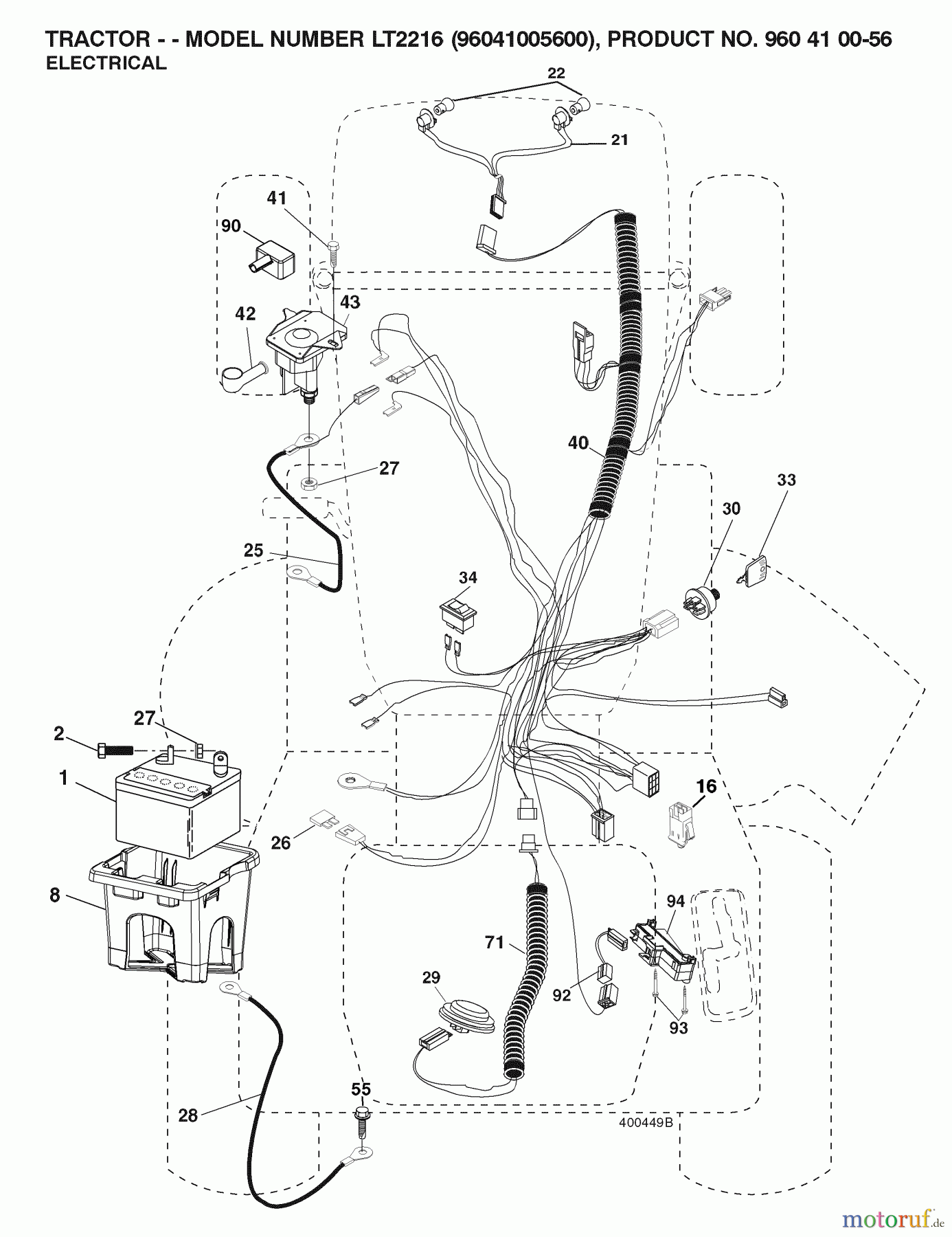 Jonsered Rasen und Garten Traktoren LT2216 (96041005600) - Jonsered Lawn & Garden Tractor (2007-04) ELECTRICAL