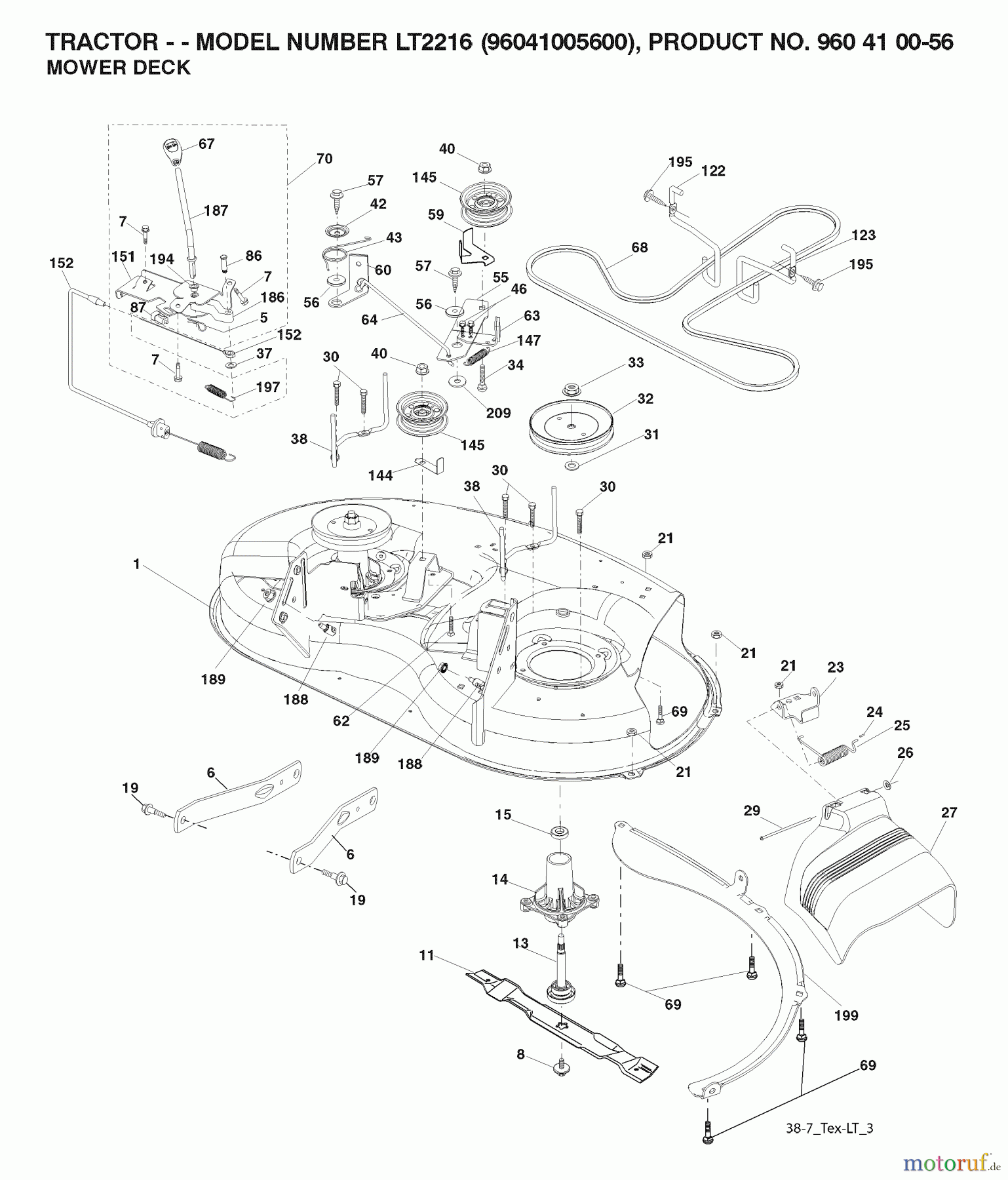 Jonsered Rasen und Garten Traktoren LT2216 (96041005600) - Jonsered Lawn & Garden Tractor (2007-04) MOWER DECK / CUTTING DECK