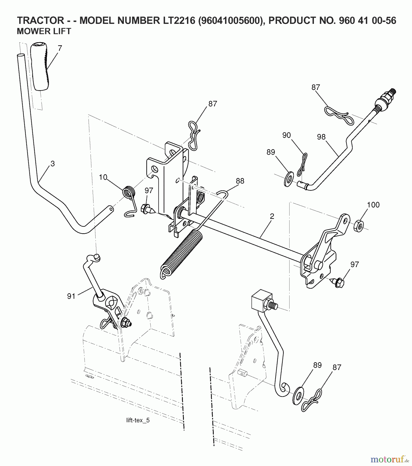 Jonsered Rasen und Garten Traktoren LT2216 (96041005600) - Jonsered Lawn & Garden Tractor (2007-04) MOWER LIFT / DECK LIFT