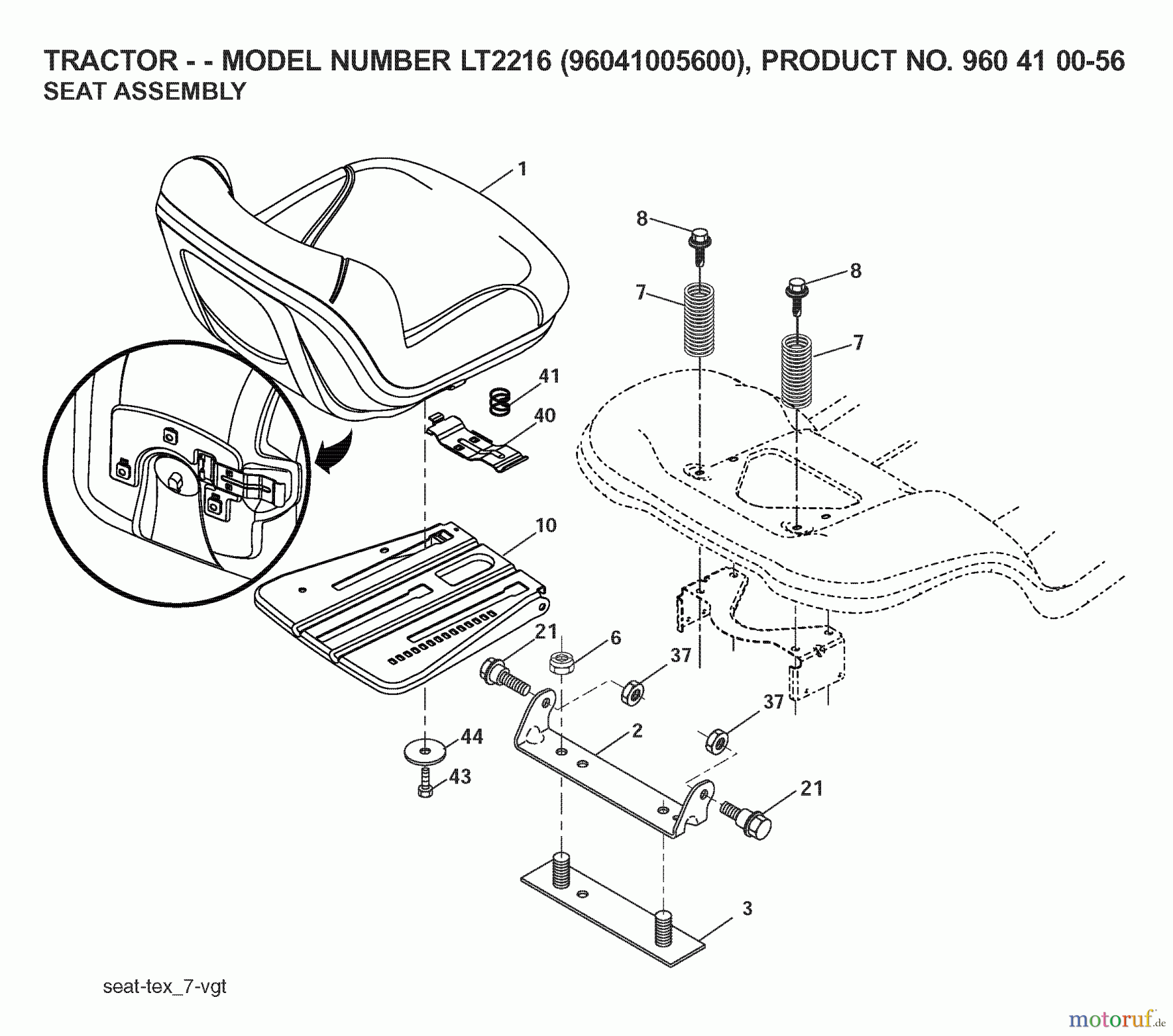 Jonsered Rasen und Garten Traktoren LT2216 (96041005600) - Jonsered Lawn & Garden Tractor (2007-04) SEAT