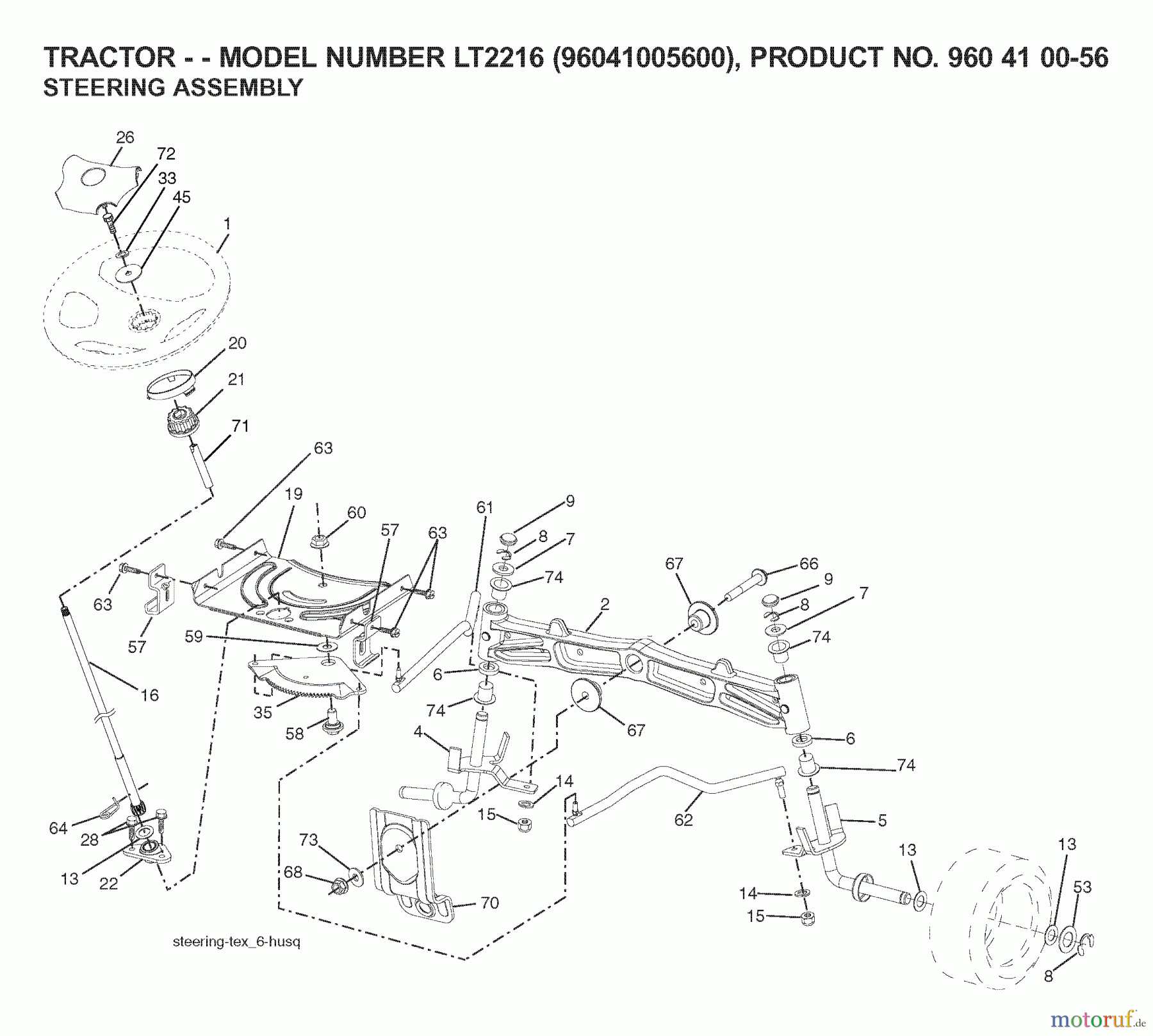 Jonsered Rasen und Garten Traktoren LT2216 (96041005600) - Jonsered Lawn & Garden Tractor (2007-04) STEERING