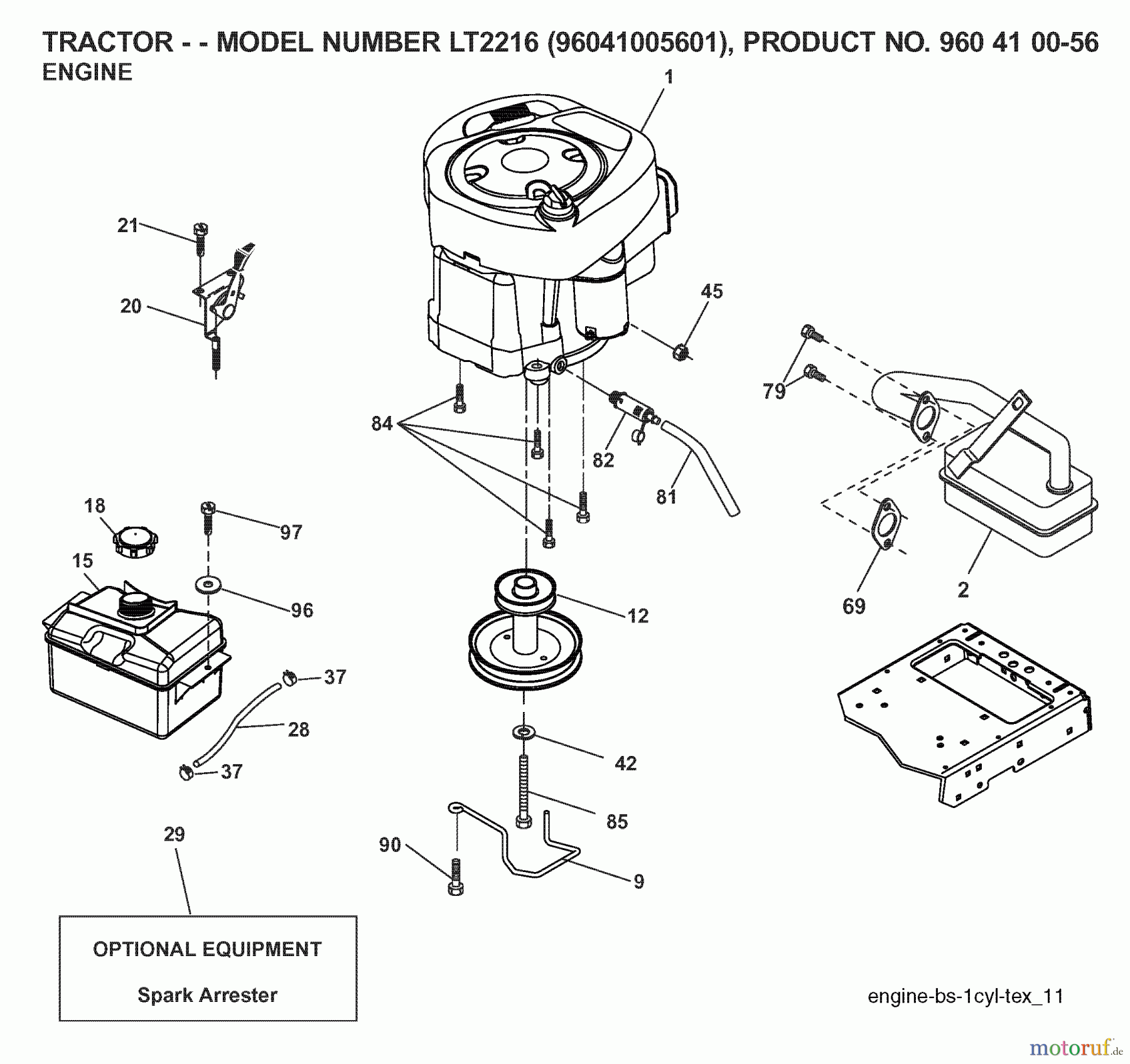 Jonsered Rasen und Garten Traktoren LT2216 (96041005601) - Jonsered Lawn & Garden Tractor (2007-04) ENGINE