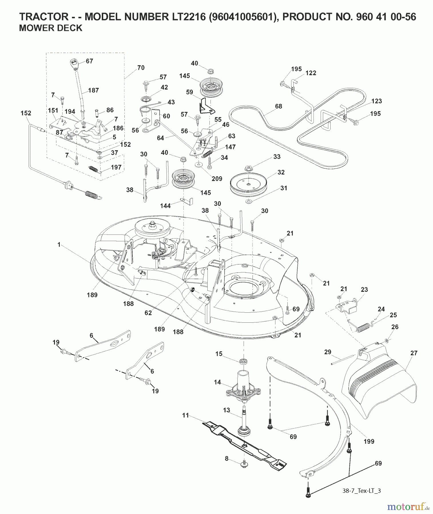 Jonsered Rasen und Garten Traktoren LT2216 (96041005601) - Jonsered Lawn & Garden Tractor (2007-04) MOWER DECK / CUTTING DECK