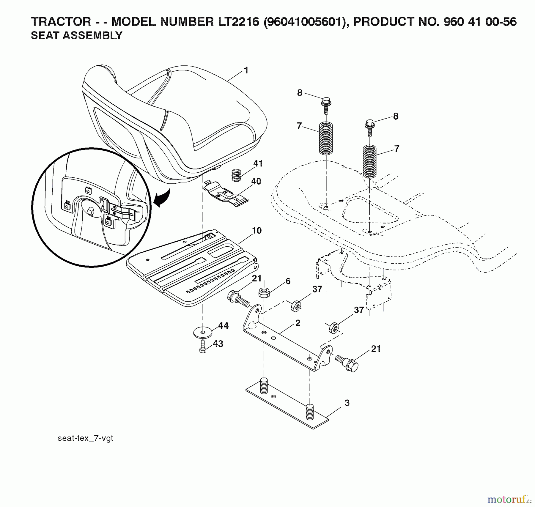 Jonsered Rasen und Garten Traktoren LT2216 (96041005601) - Jonsered Lawn & Garden Tractor (2007-04) SEAT