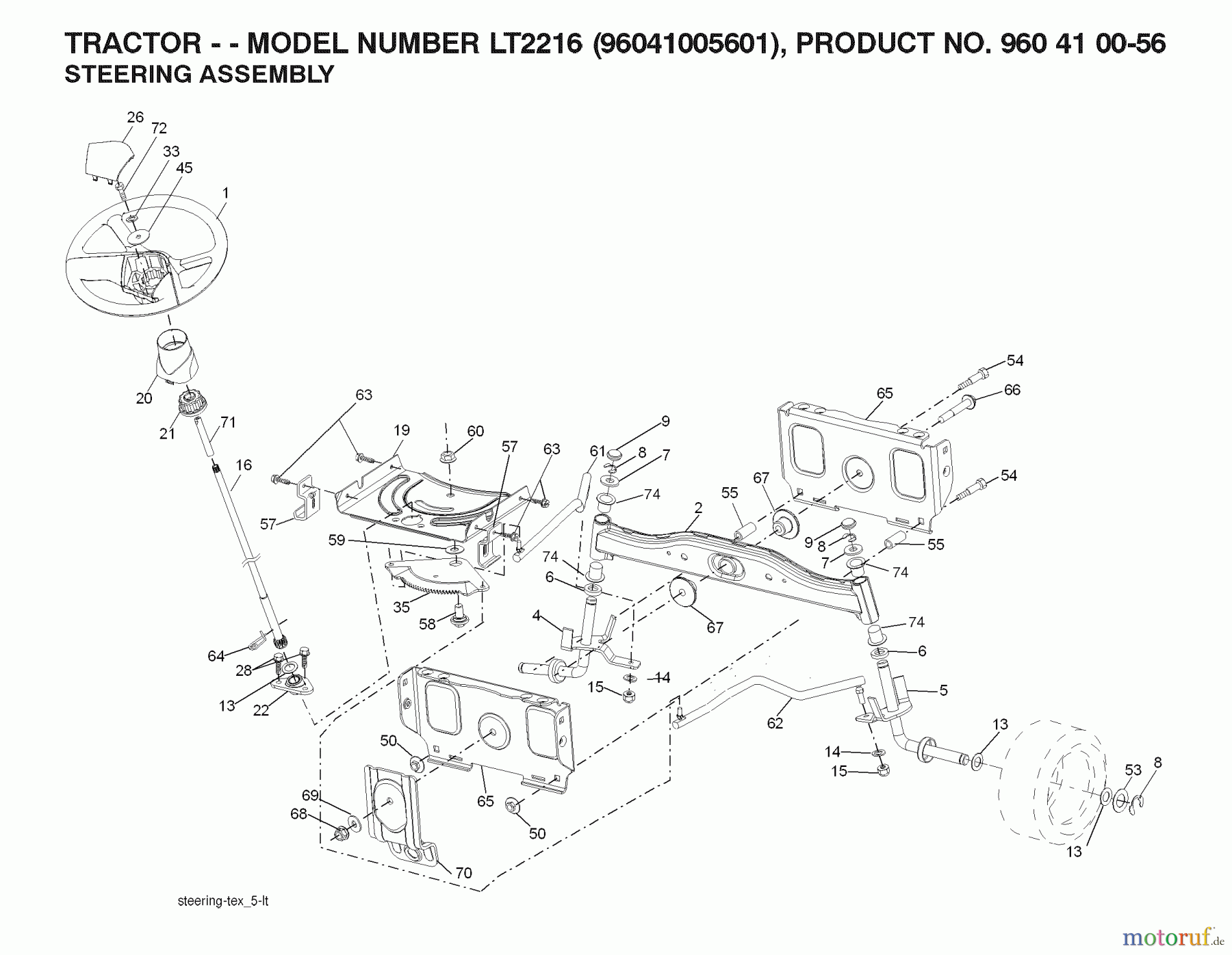 Jonsered Rasen und Garten Traktoren LT2216 (96041005601) - Jonsered Lawn & Garden Tractor (2007-04) STEERING