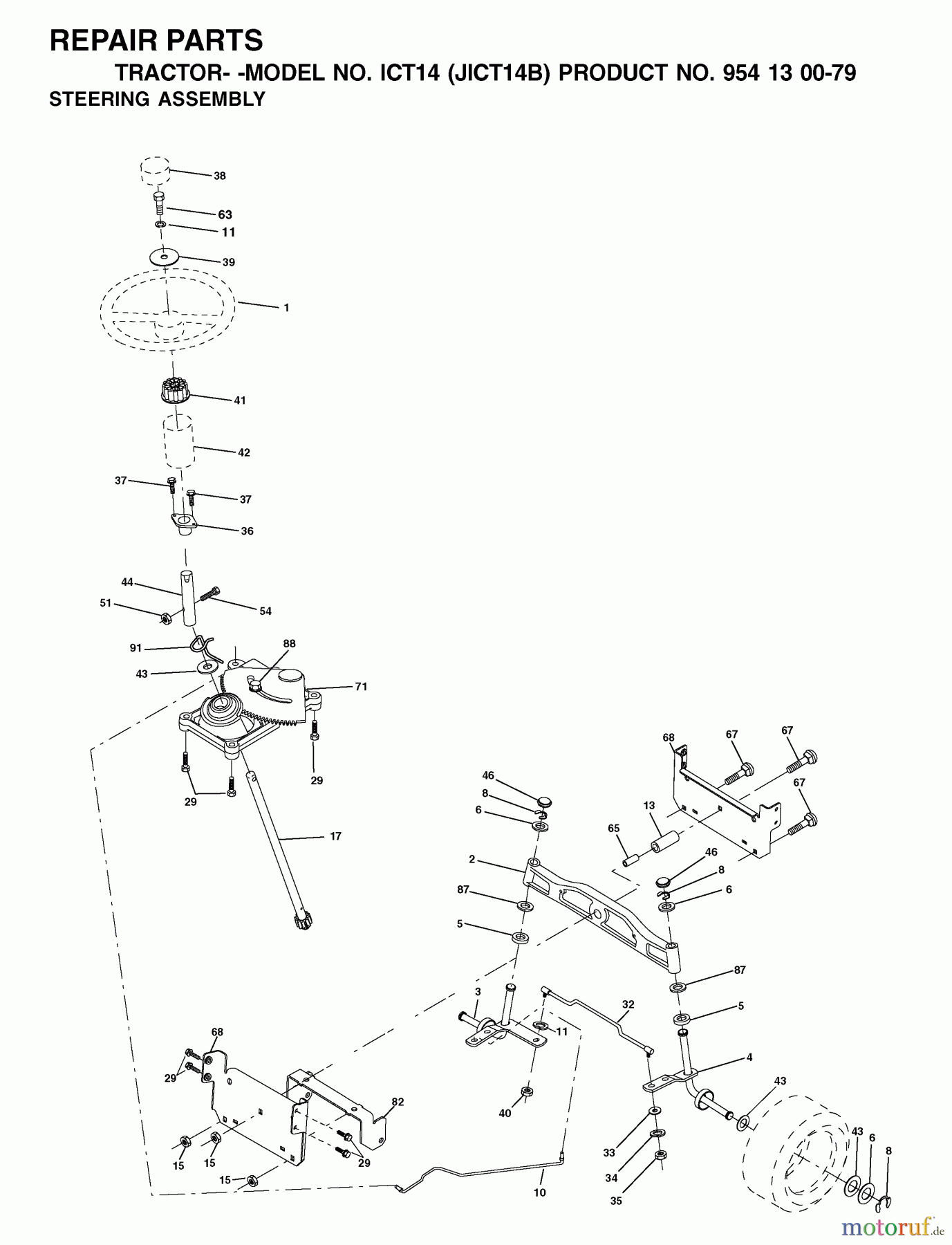 Jonsered Rasen und Garten Traktoren ICT14 (JICT14B, 954130079) - Jonsered Lawn & Garden Tractor (2002-02) STEERING